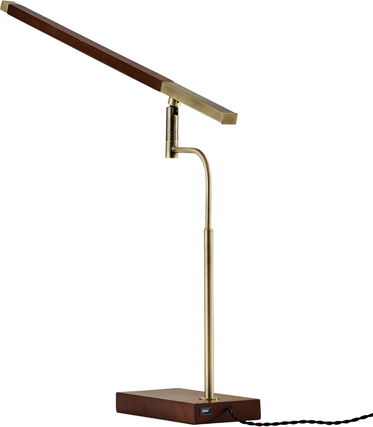 LED Barrett Desk Lamp Walnut/Brass (Includes LED Light Bulb) - Adesso: Modern Touch Sensor, USB Port, ETL Listed