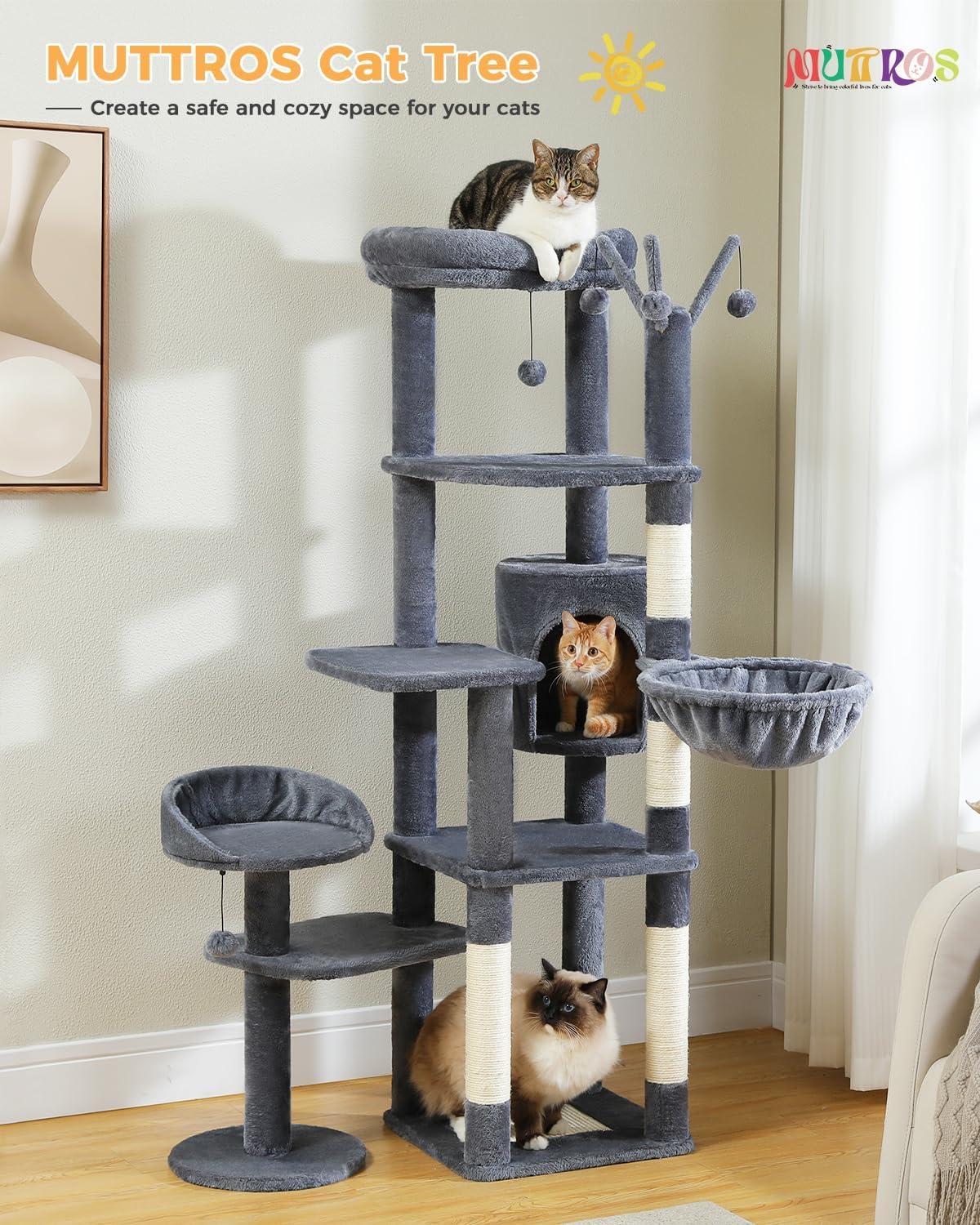 Dark Gray Multi-Level Cat Tree with Hammock and Perches