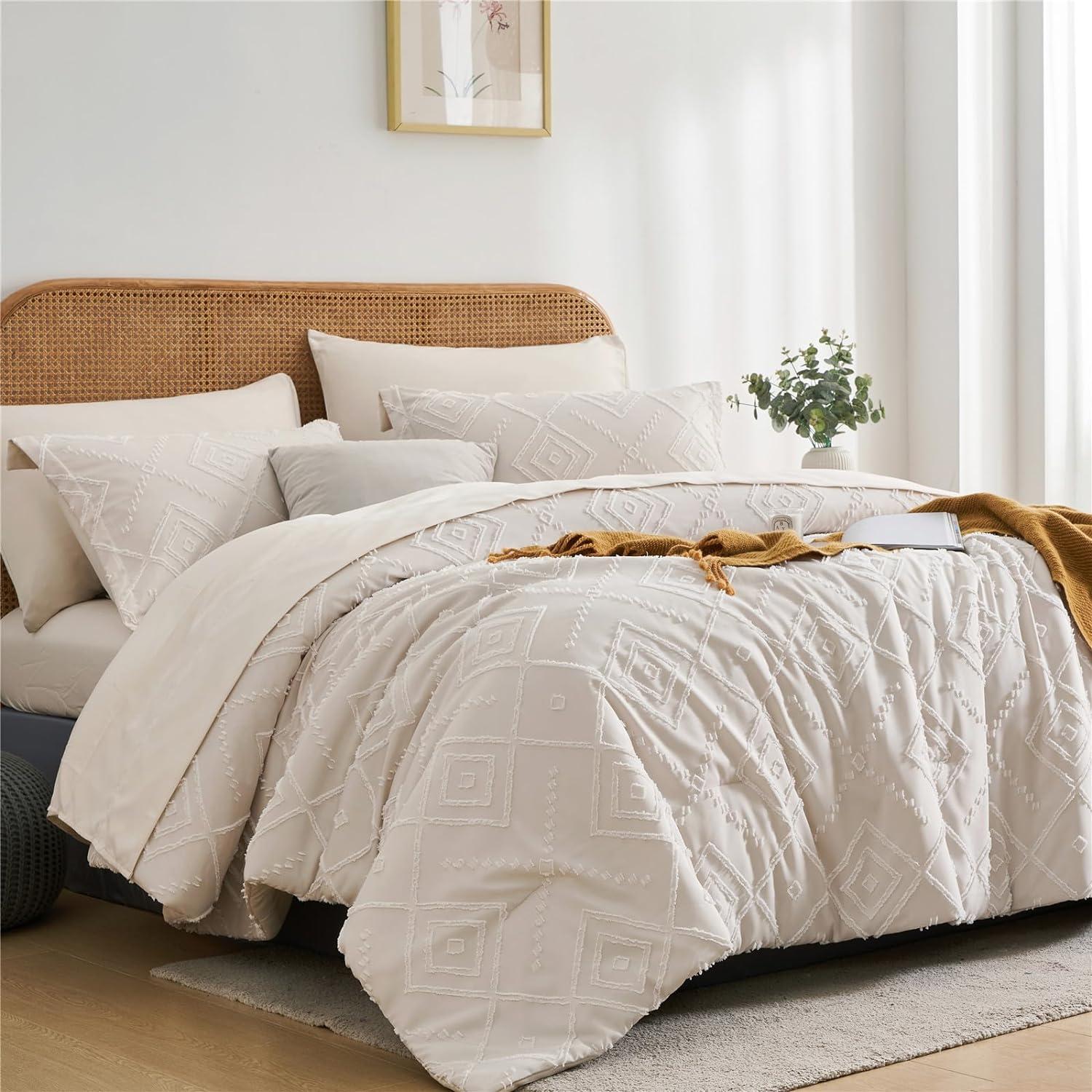 Beige Microfiber Queen Bed in a Bag Set