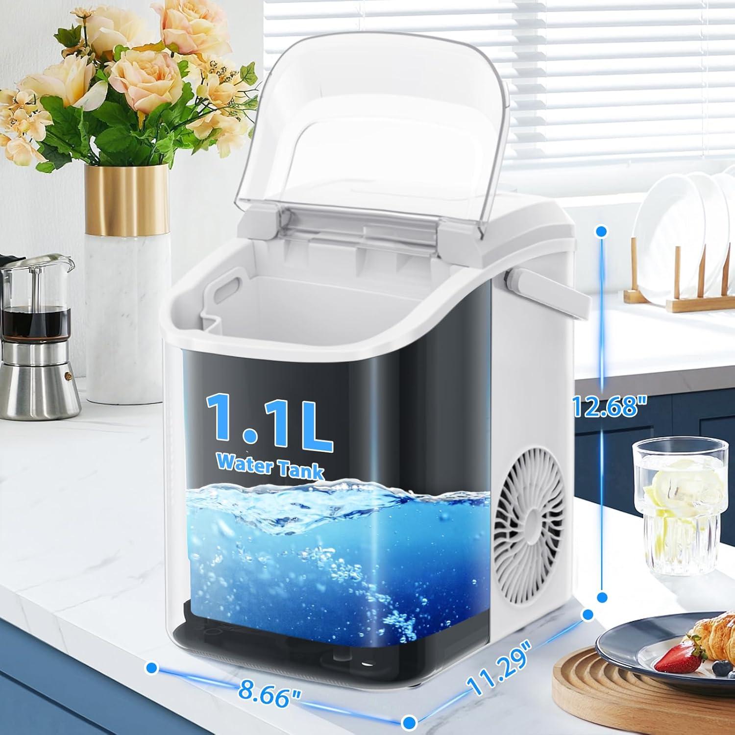 White Portable Countertop Nugget Ice Maker with Self-Cleaning