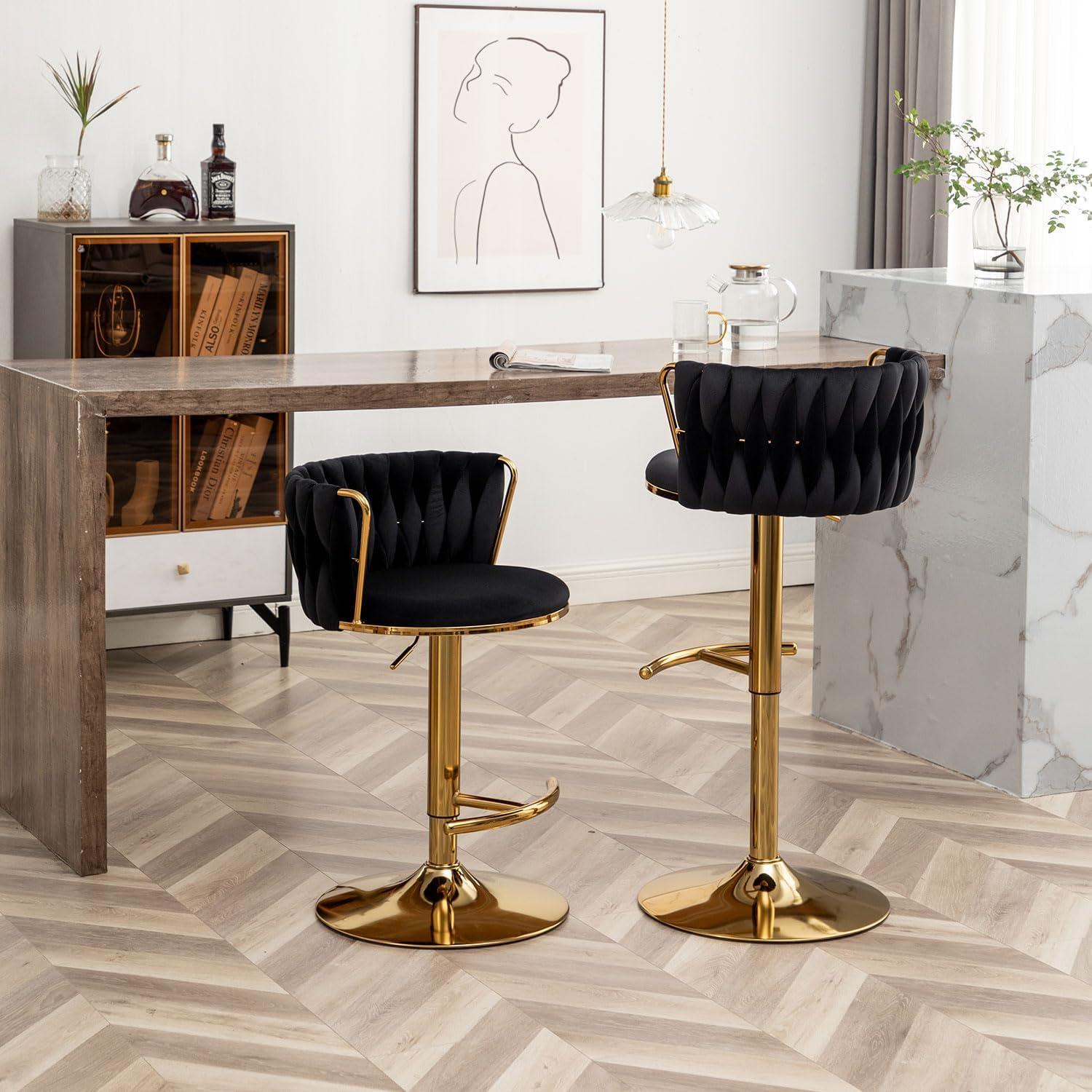 Gold Velvet Bar Stools Set of 4, Counter Height Bar Chairs with Low Back, Swivel Bar Stool for Kitchen Island, Bar Pub (Beige)