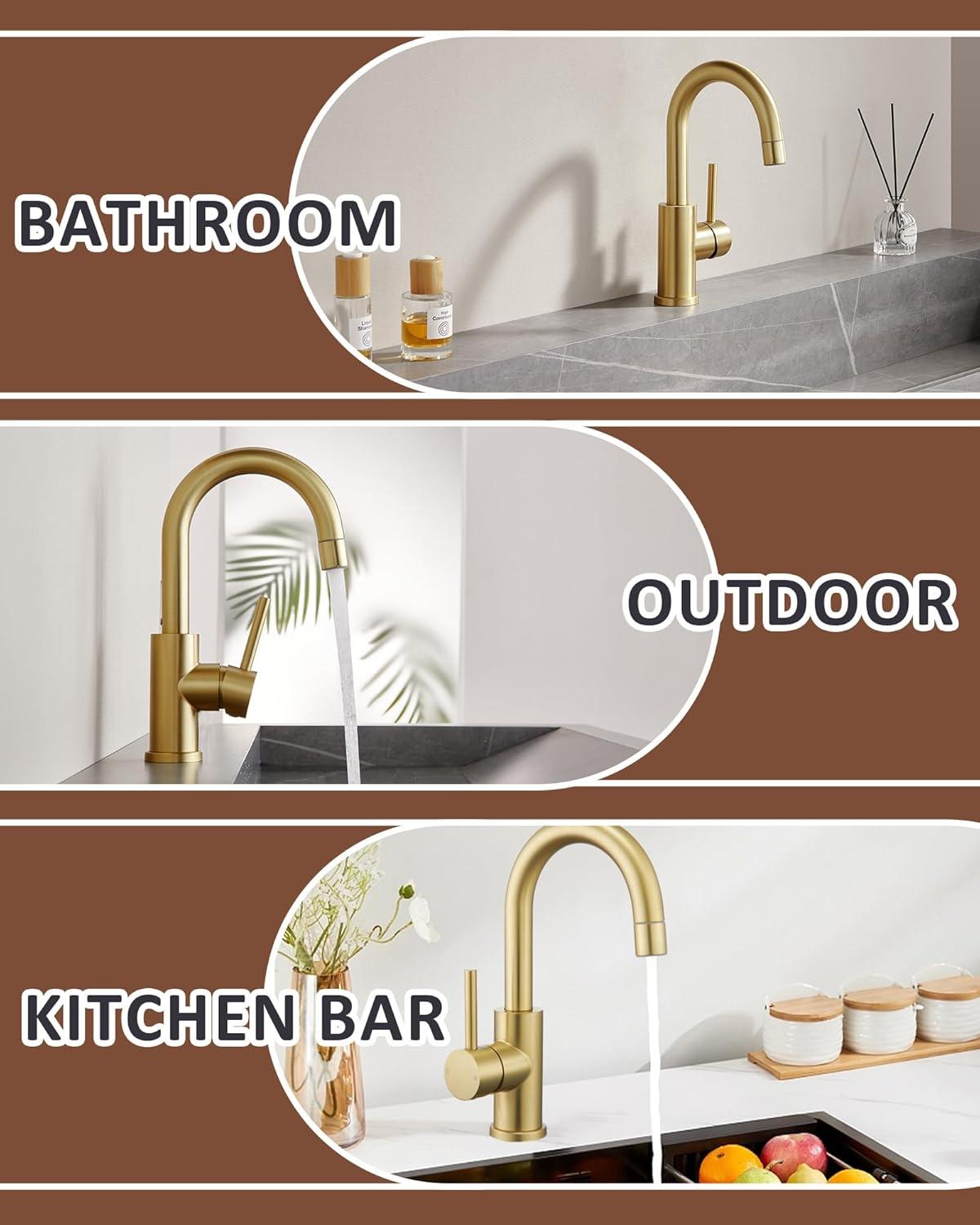 Brushed Gold Stainless Steel Single Handle Bathroom Faucet