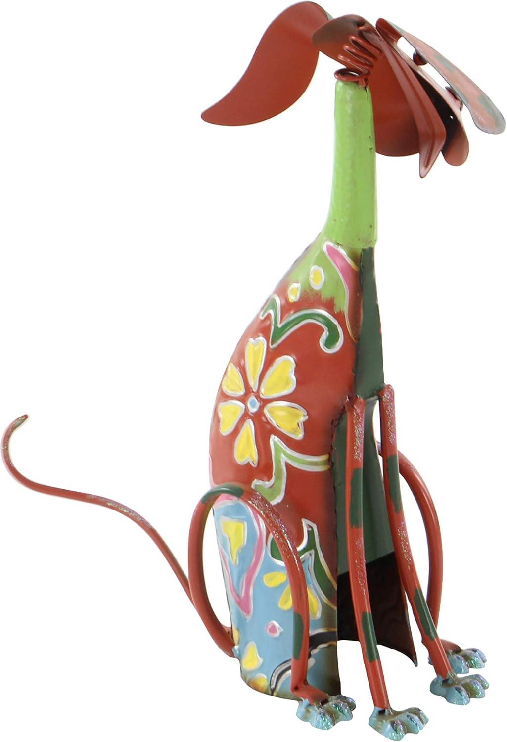DecMode Eclectic Metal Indoor/Outdoor Multi Colored Dog Sculpture with Floral Design, 12"W x 17"H