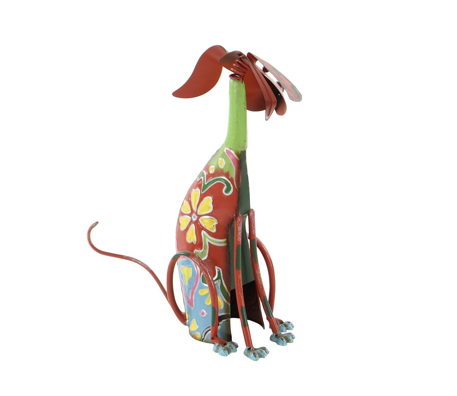 DecMode Eclectic Metal Indoor/Outdoor Multi Colored Dog Sculpture with Floral Design, 12"W x 17"H