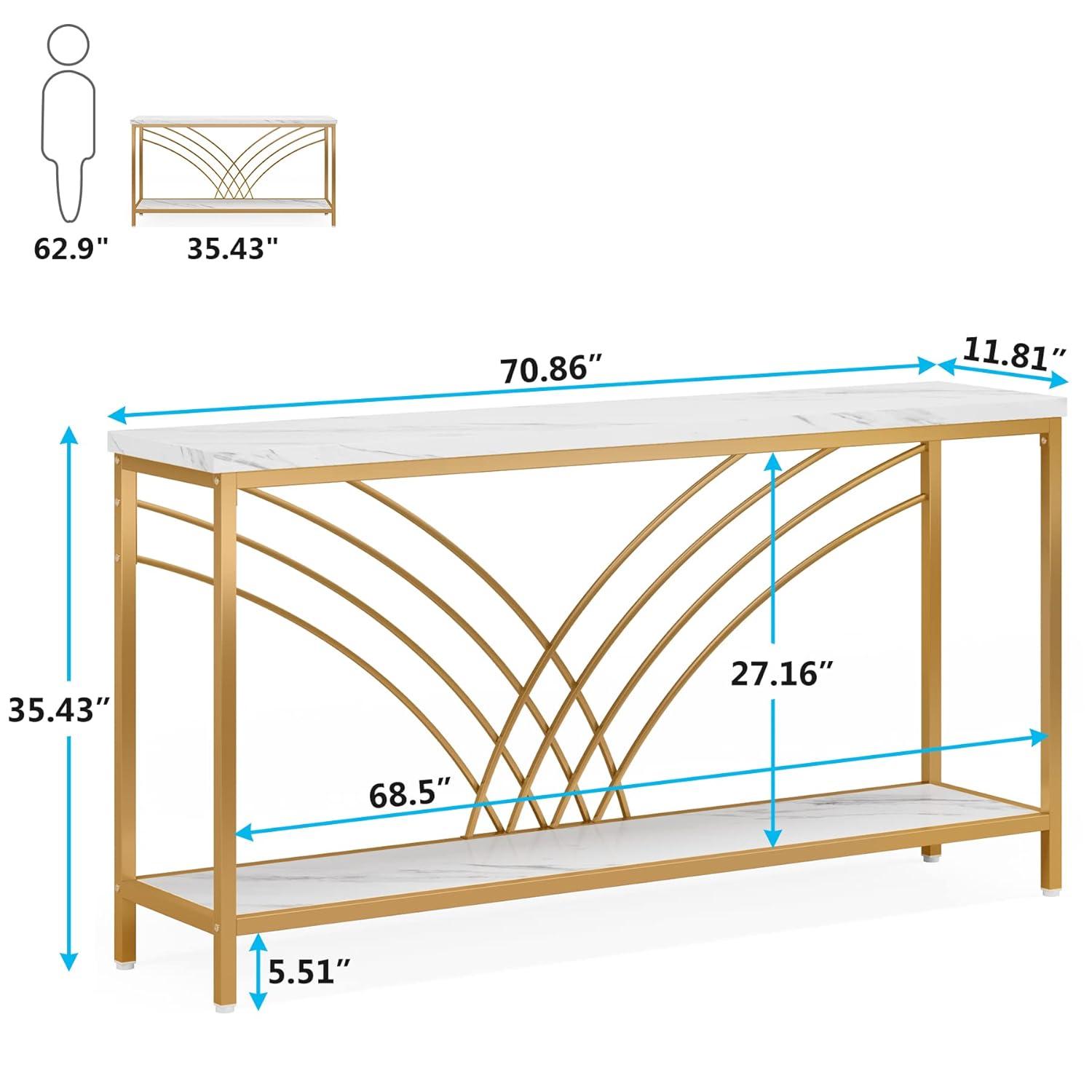Tribesigns 70.9 inch Extra Long Console Table, Industrial Sofa Table Behind Couch with 2 Tier Storage Shelf, Narrow Entryway Hallway Accent Table for Living Room, Grey