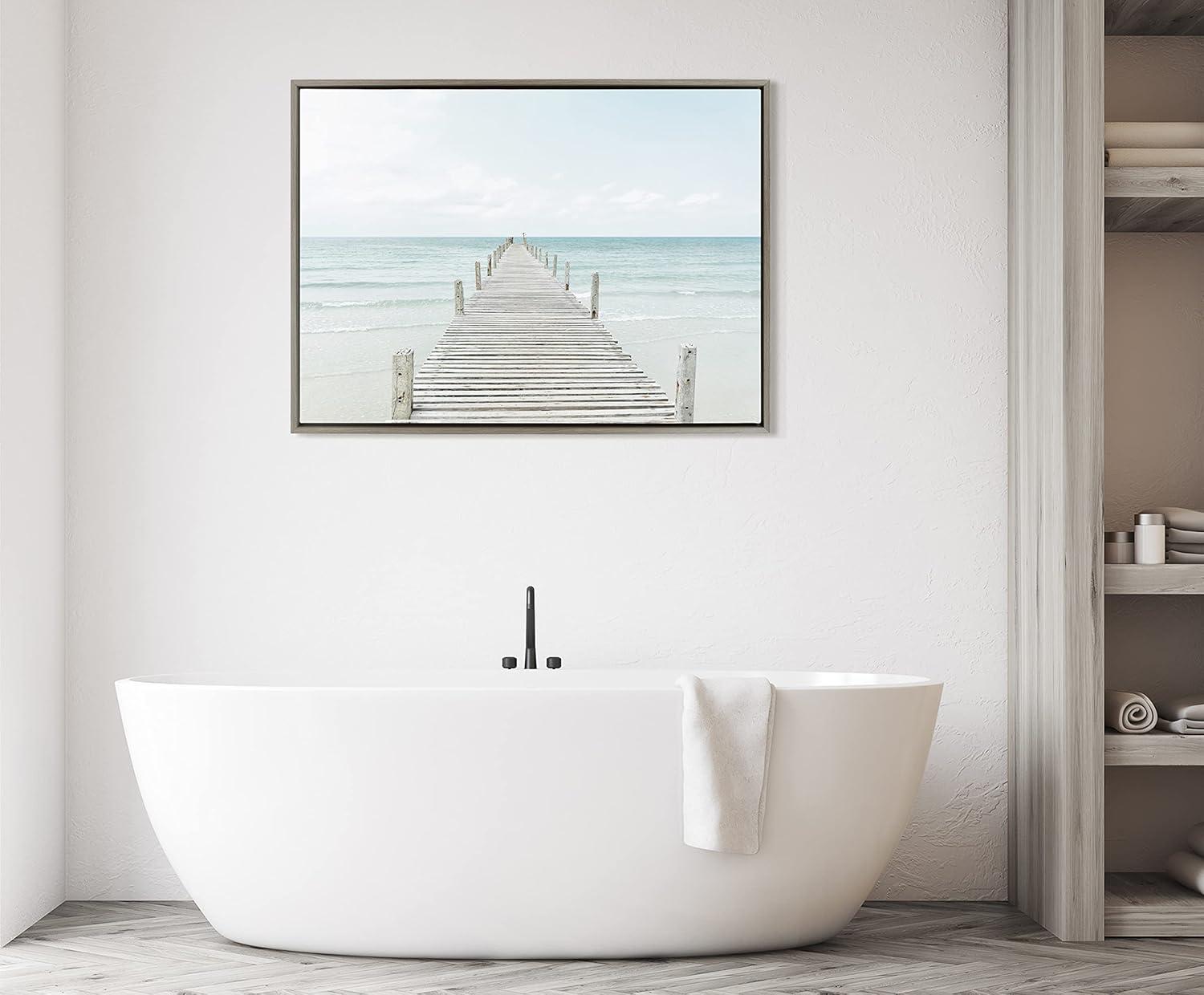 28" x 38" Sylvie Wooden Pier on Beach Framed Canvas Gray - Kate & Laurel All Things Decor