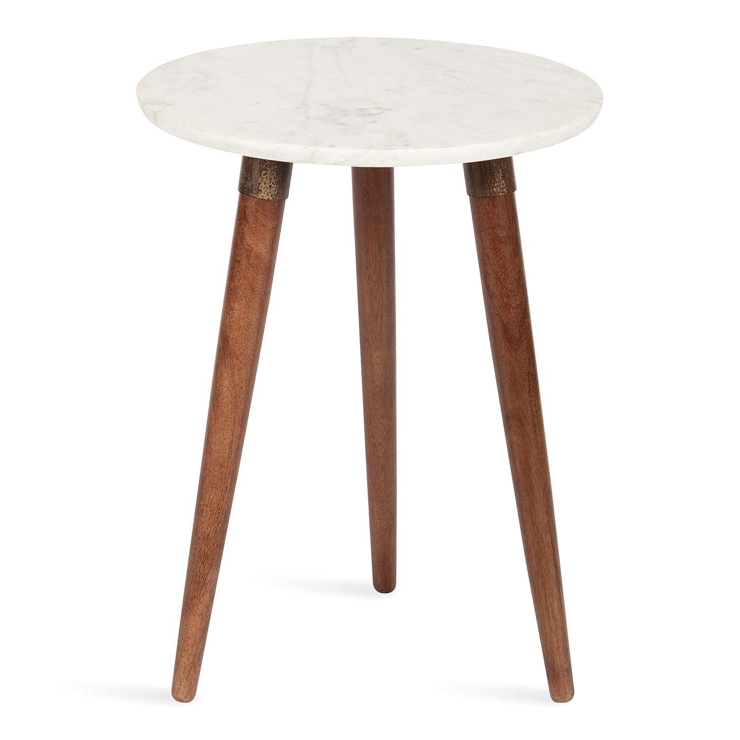 Kate and Laurel Rumsen Round Marble Side Table, 16x16x21, Walnut Brown