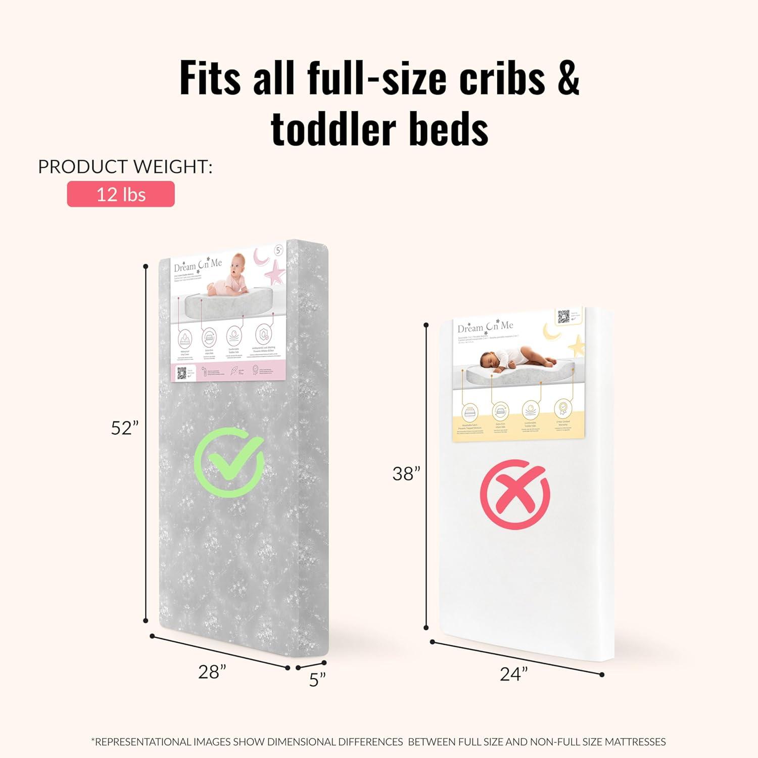 Dream On Me Honeycomb Orthopedic Firm Fiber Standard Crib Mattress Greenguard Gold and JPMA Certified