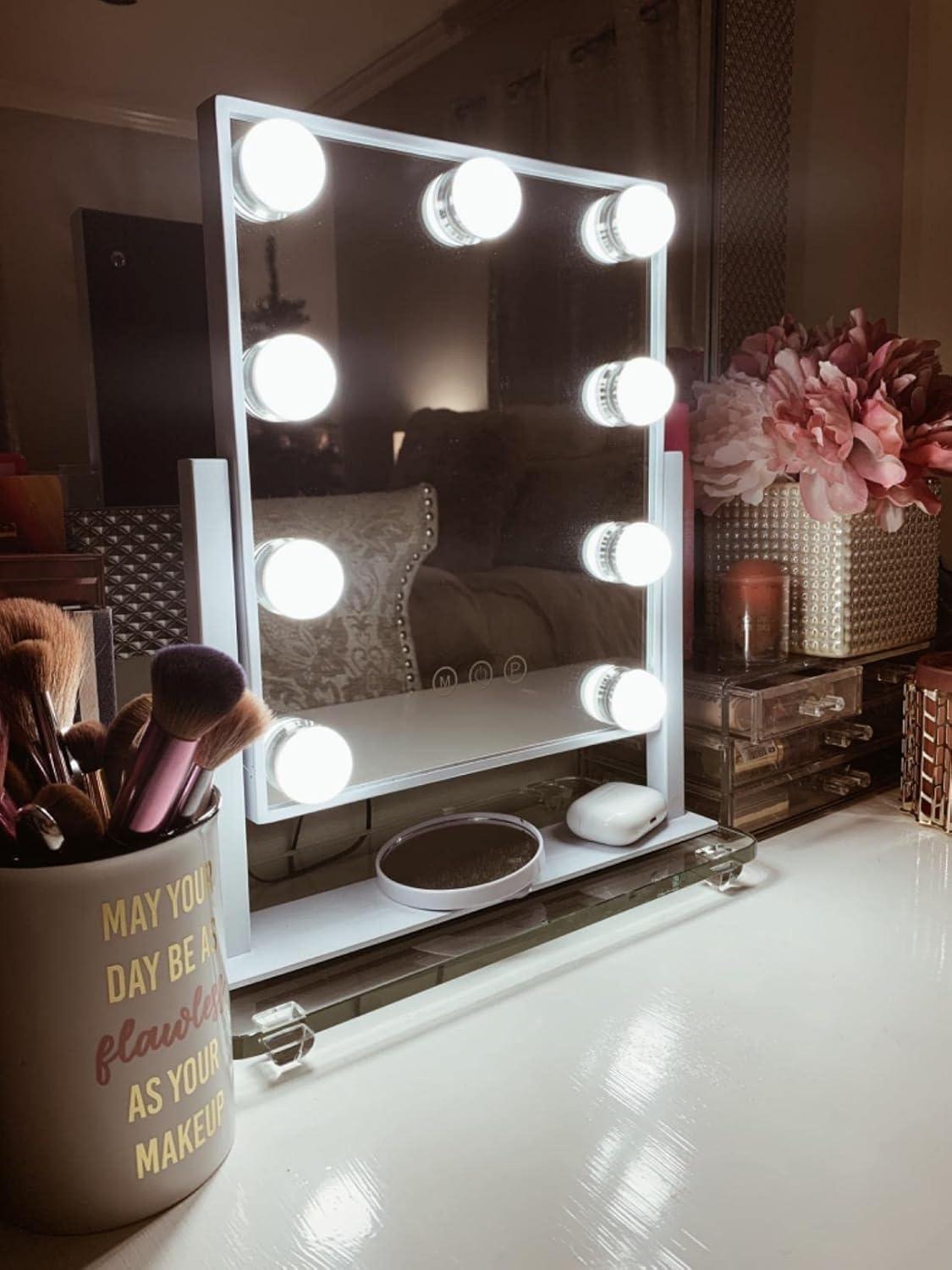 Vanity Mirror with Lights, Makeup Mirror with Lights,3 Color Lighting Modes Detachable 10X Magnification Mirror Touch Control,360°Rotation, White.