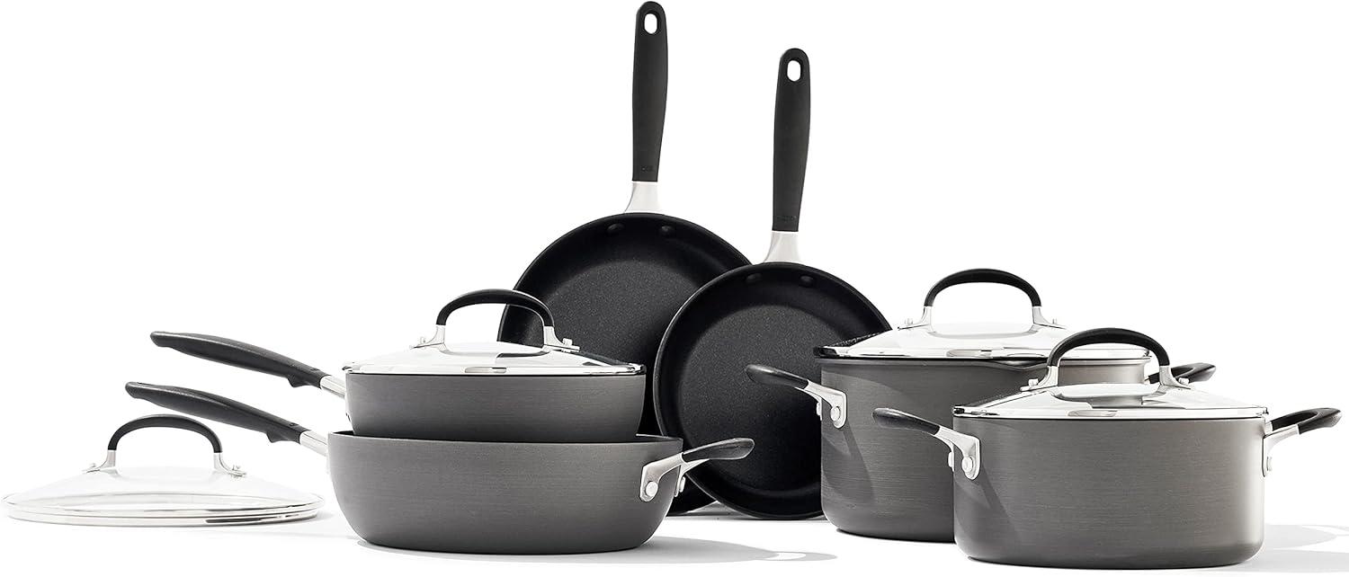 OXO 10-Piece Non-Stick Aluminum Cookware Set with Glass Lids