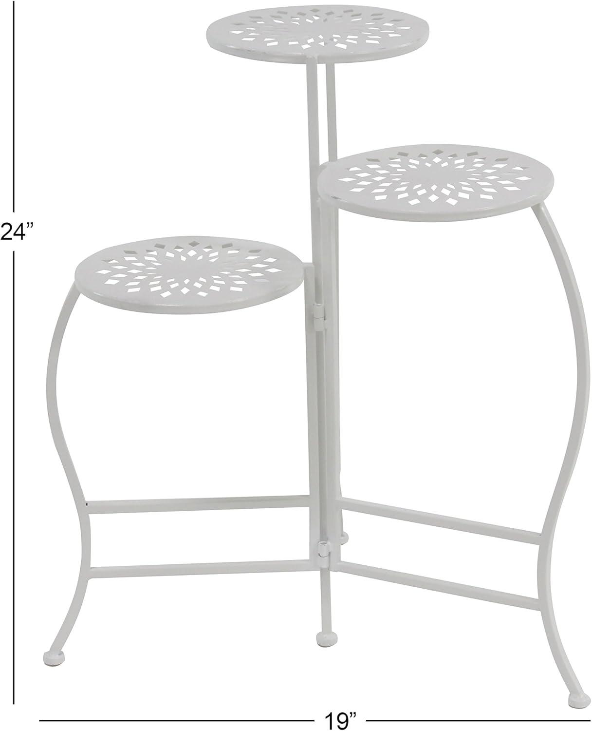 24" White Metal 3-Tier Folding Plant Stand