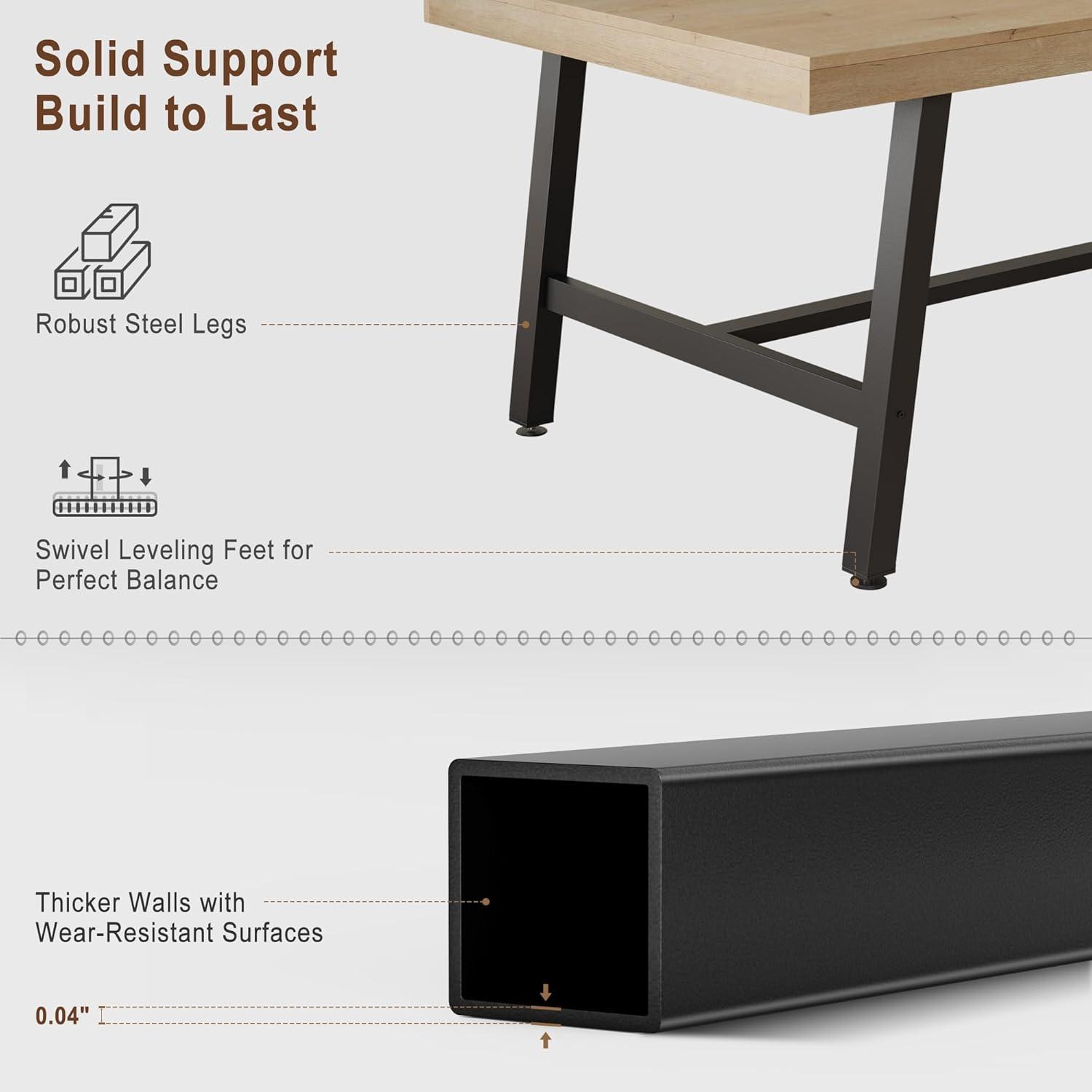 Industrial Dining Table for 6~8 People, 78.7" Long Rectangle Dining Tables, Wooden Kitchen Table