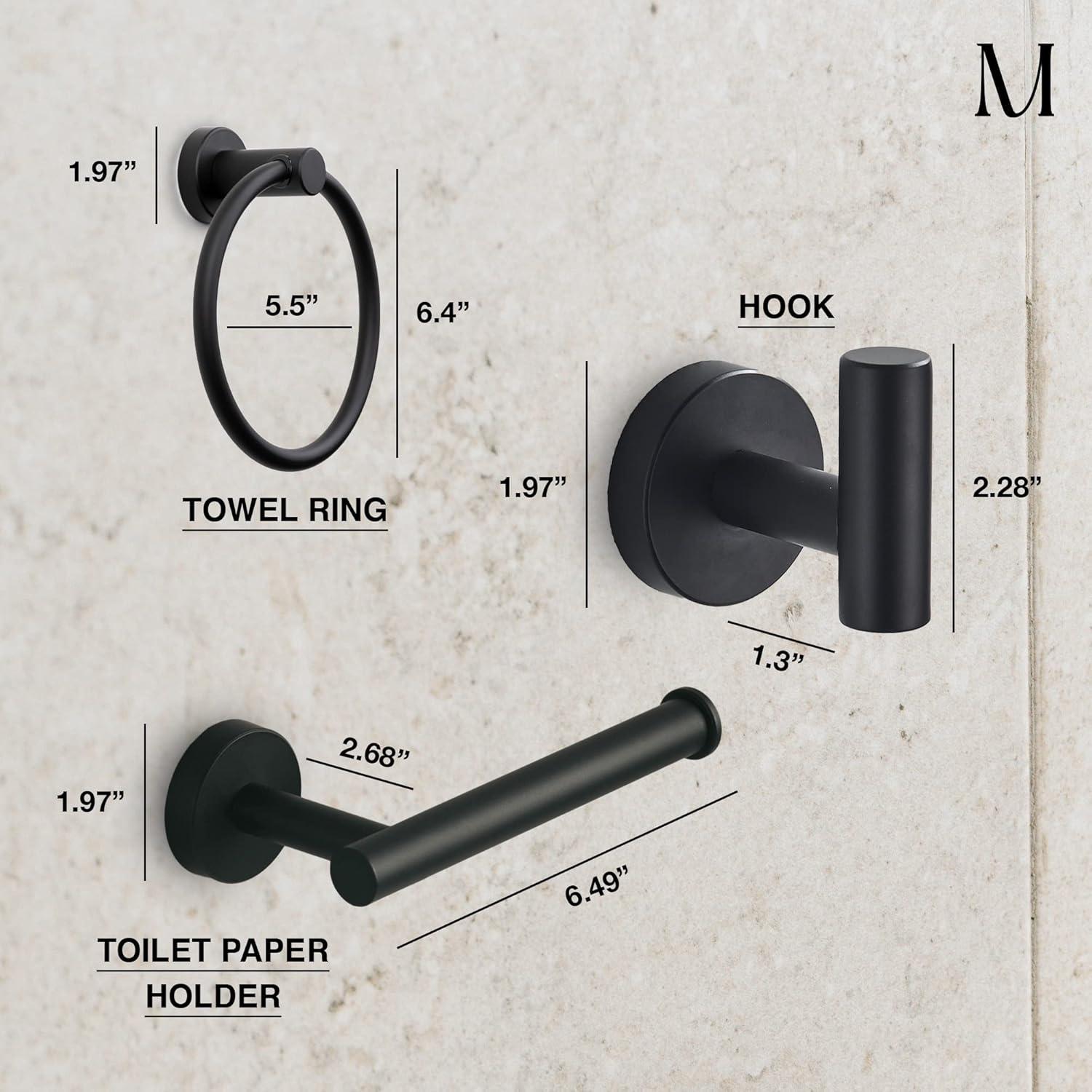 Matte Black Stainless Steel 3-Piece Bathroom Hardware Set