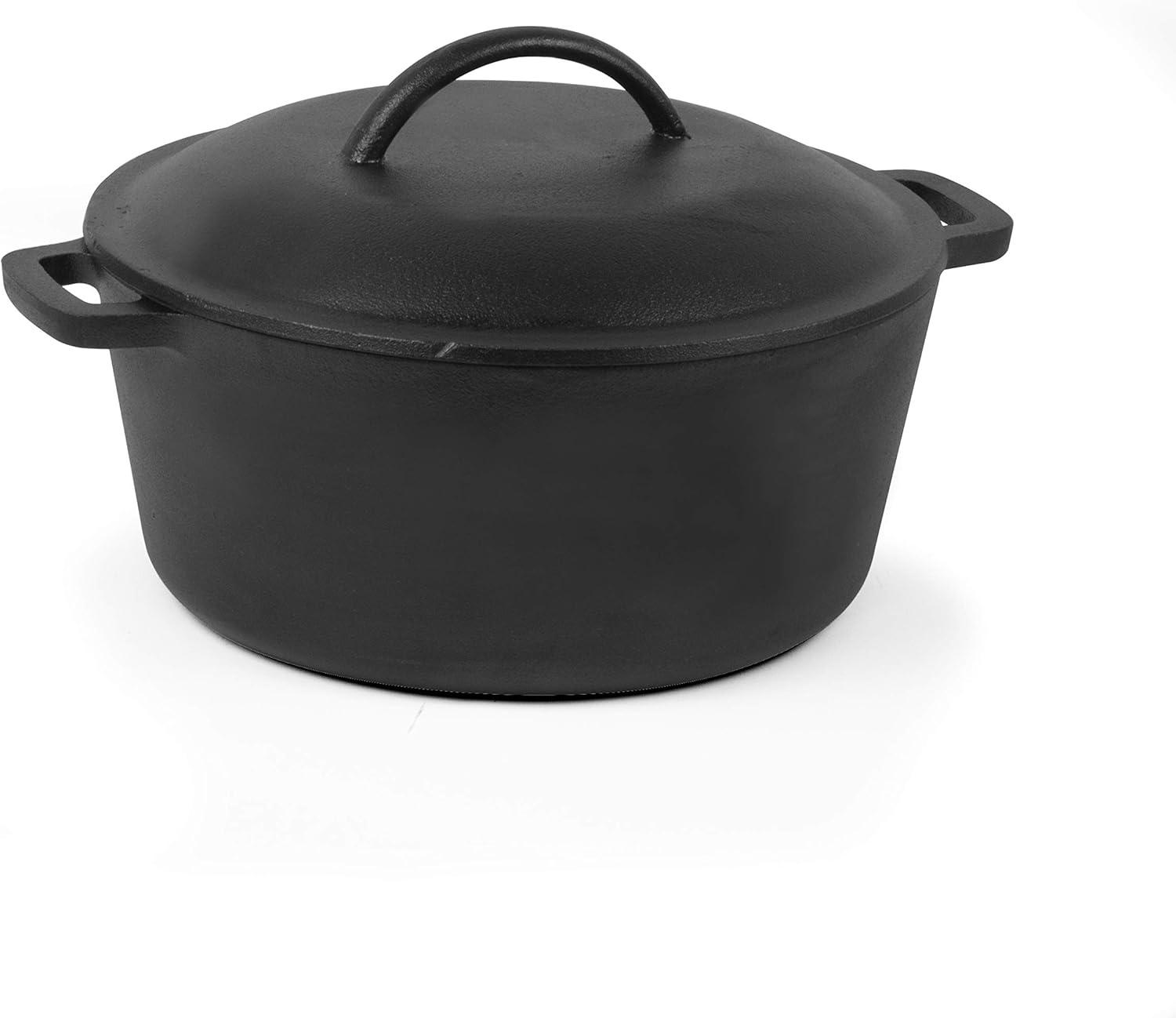 Black 5 Quart Cast Iron Dutch Oven with Dome Lid and Handles