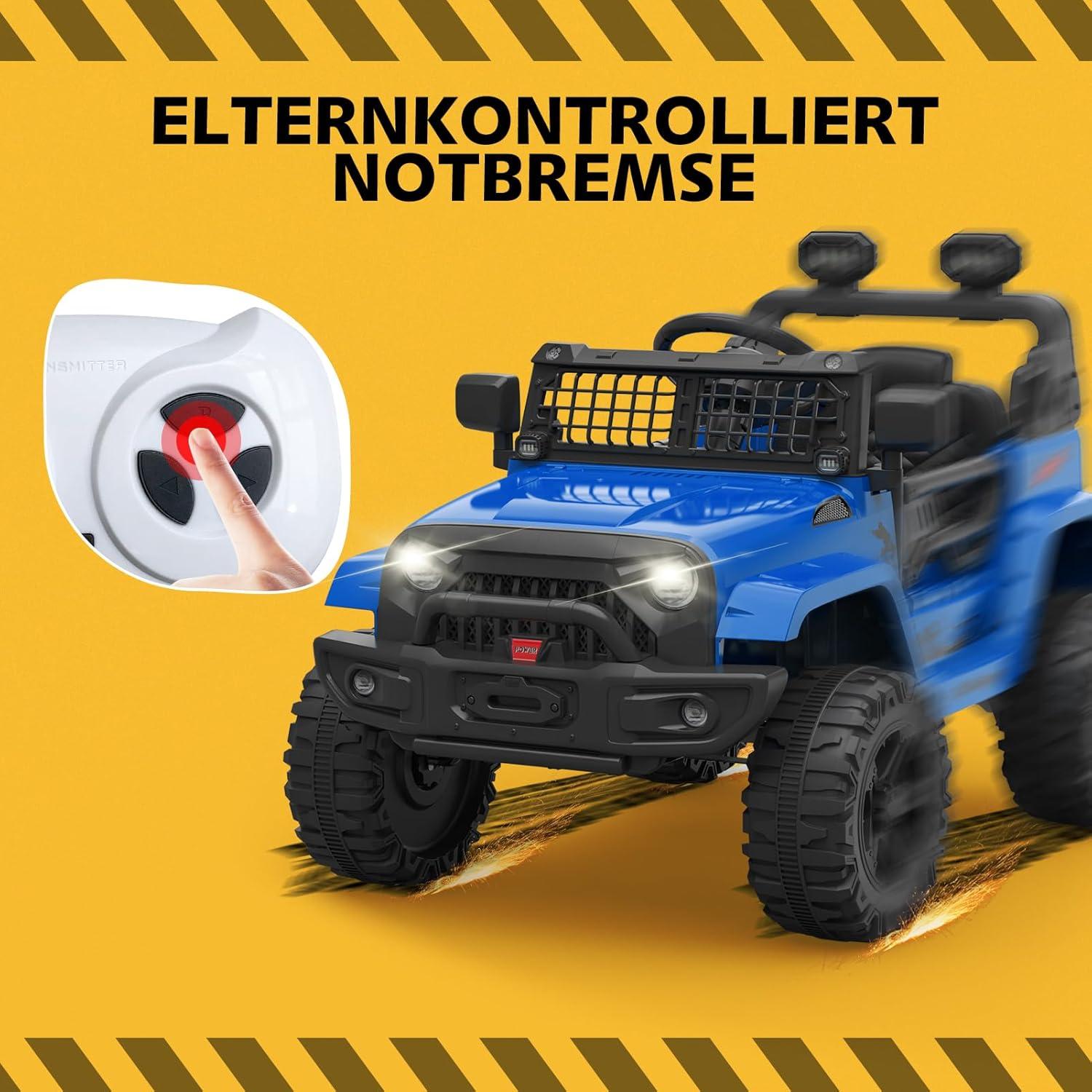 Ride on Truck Car 12V Kids Electric Vehicles with Remote Control Spring Suspension, LED Lights, Bluetooth, 2 Speeds