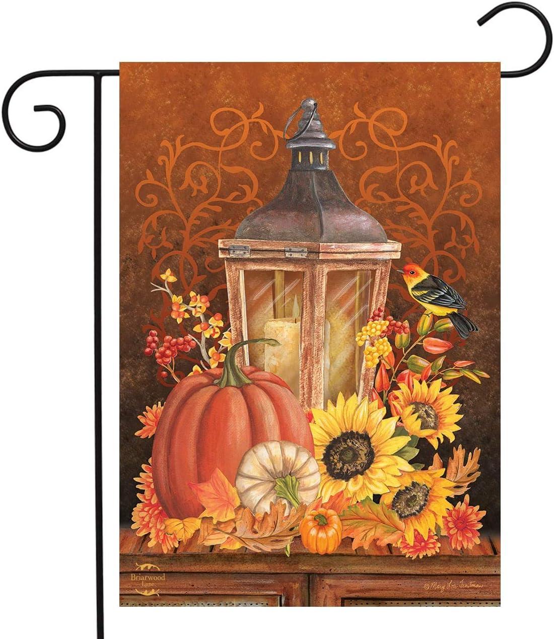 Fall Lantern Primitive Garden Flag Pumpkins Sunflower 18" x 12.5" Briarwood Lane