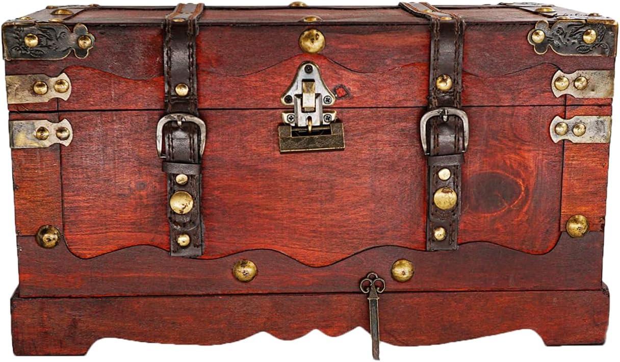 Handmade Vintage Wooden Pirate Treasure Chest with Lock