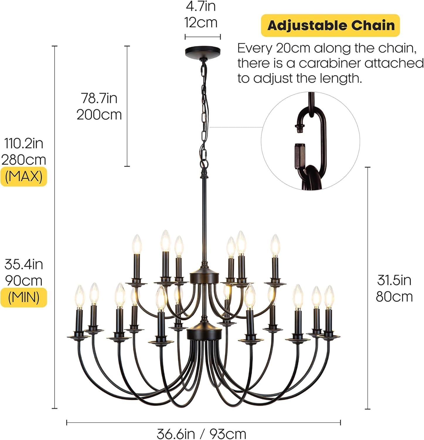 Gracie Oaks Vintage Farmhouse 18-Light 2-Tier Black Chandelier, Retro Round Pendant Light Fixture For Industrial Decor