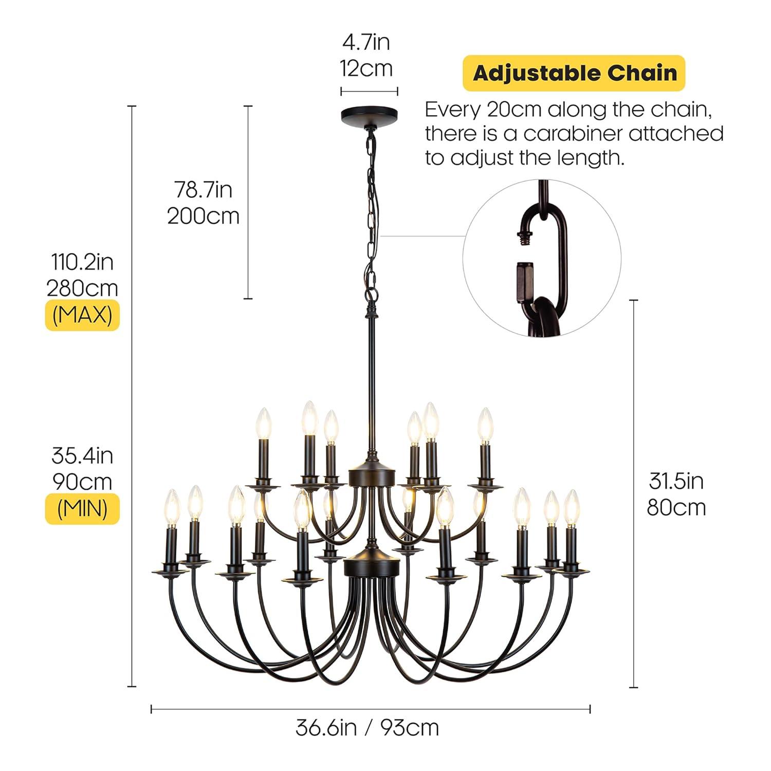 Gracie Oaks Vintage Farmhouse 18-Light 2-Tier Black Chandelier, Retro Round Pendant Light Fixture For Industrial Decor