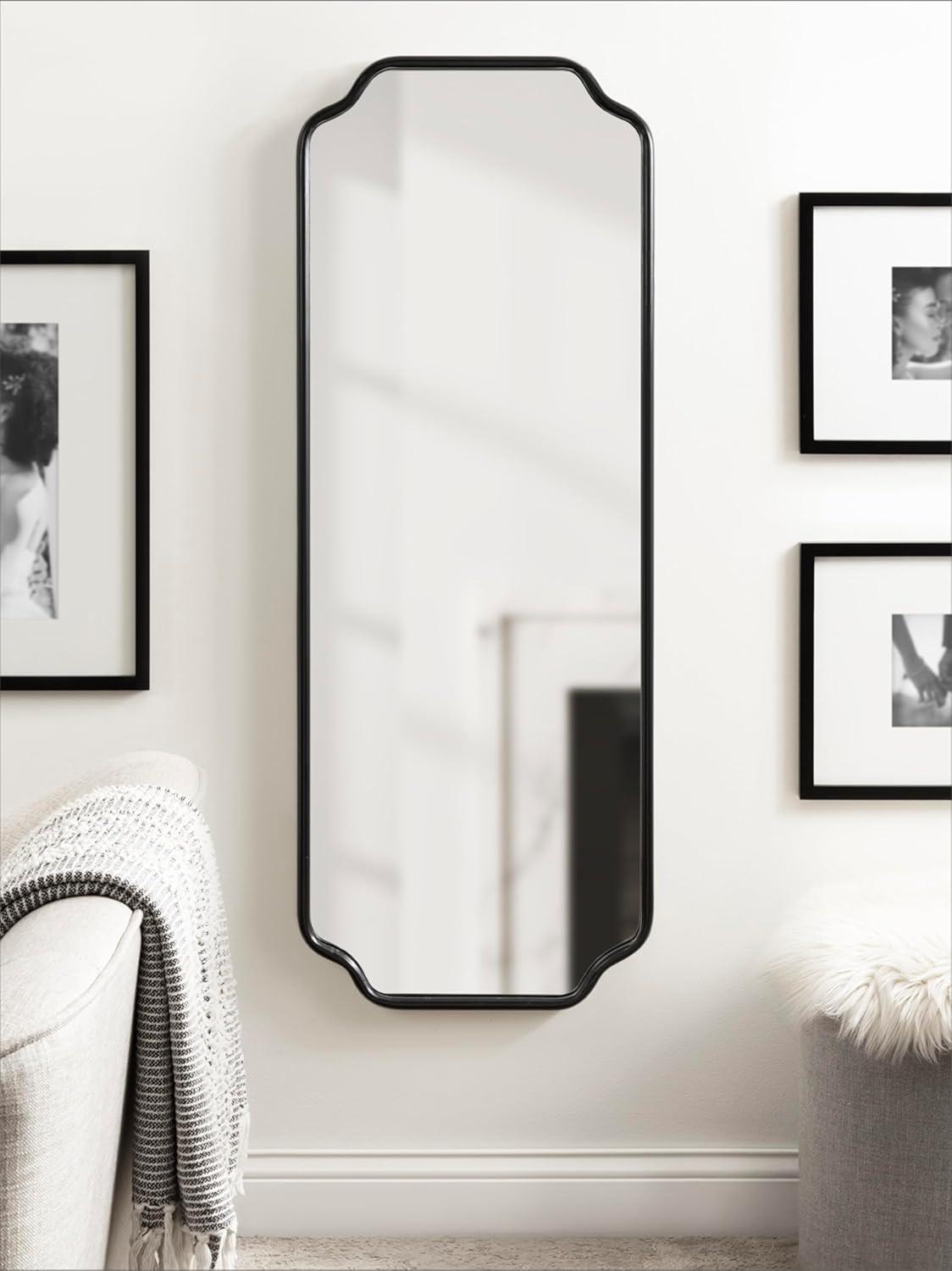 Kate and Laurel Plumley Scalloped Full Length Wall Mirror, 18 x 48, Black, Modern Panel Mirror Wall Decor for Use as Full Size Bedroom Mirror or Large Entryway Mirror