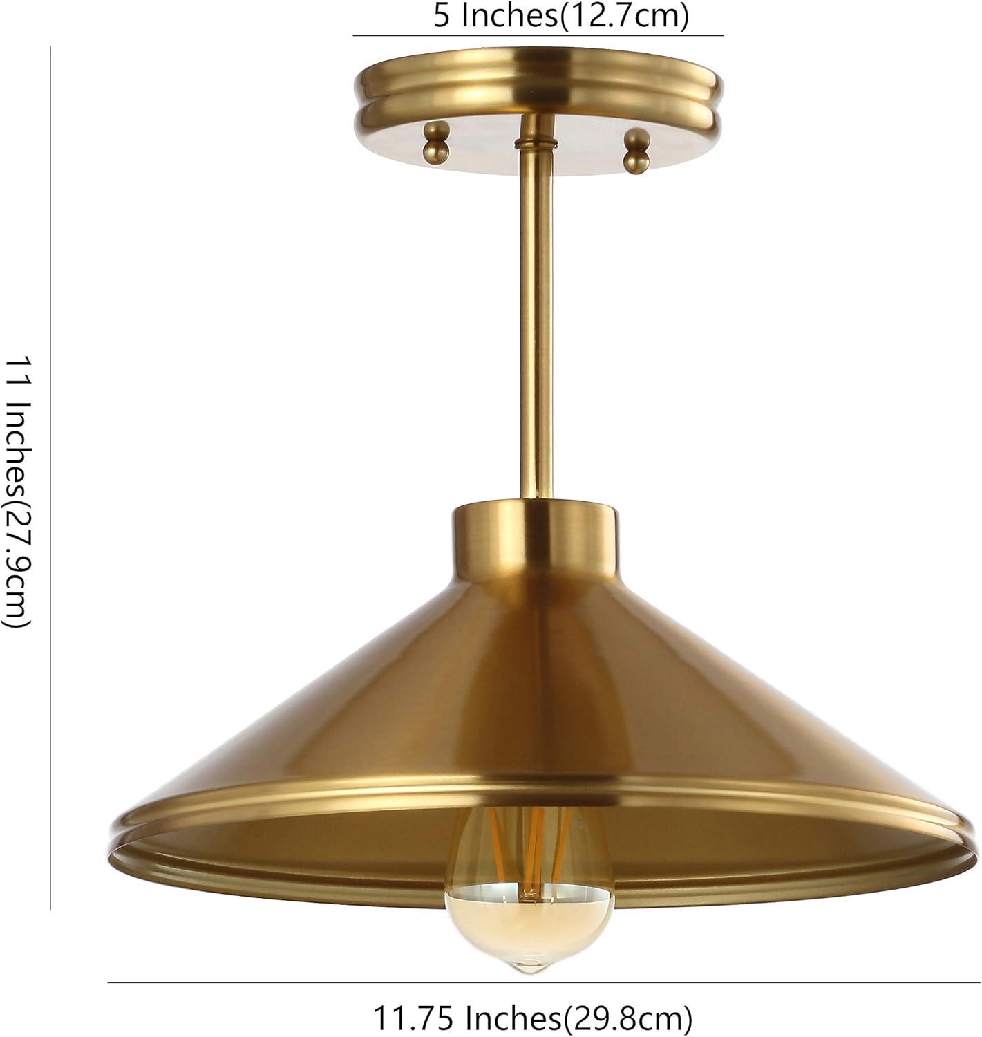Cisco 11.75" Iron Modern Farmhouse LED Semi Flush Mount, Brass Gold