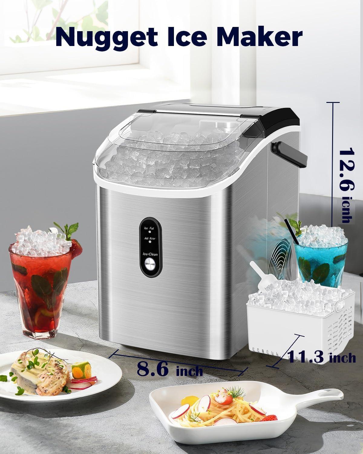 Portable Black Nugget Ice Maker with Handle and Self-Cleaning