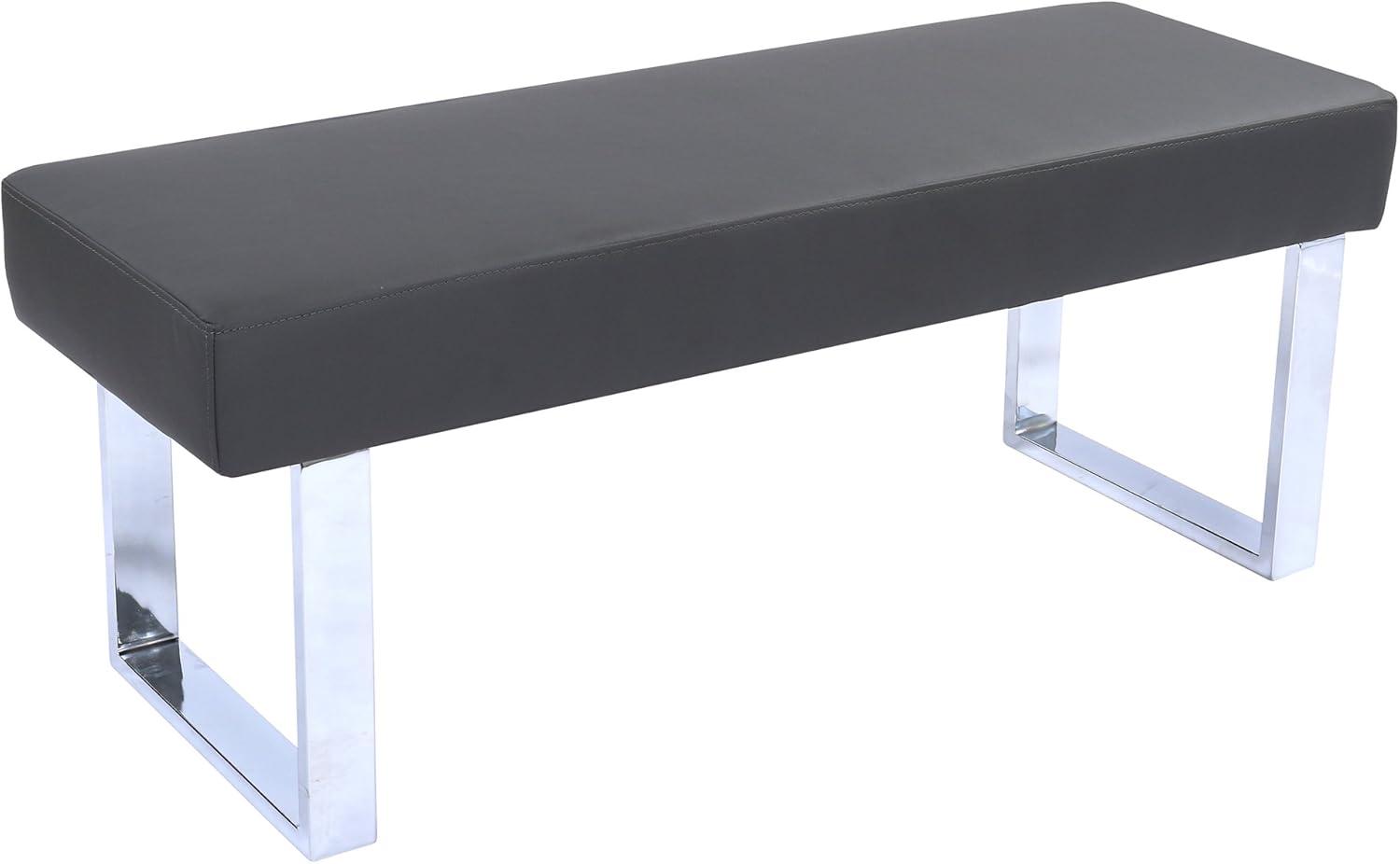 Amanda 48'' Gray Faux Leather and Chrome Bench