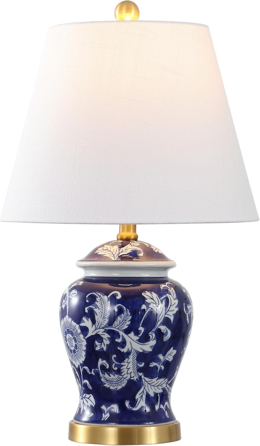 JONATHAN Y Penelope 22" French Country Cottage Ceramic/Iron Chinoiserie Ginger Jar LED Table Lamp, Navy/White