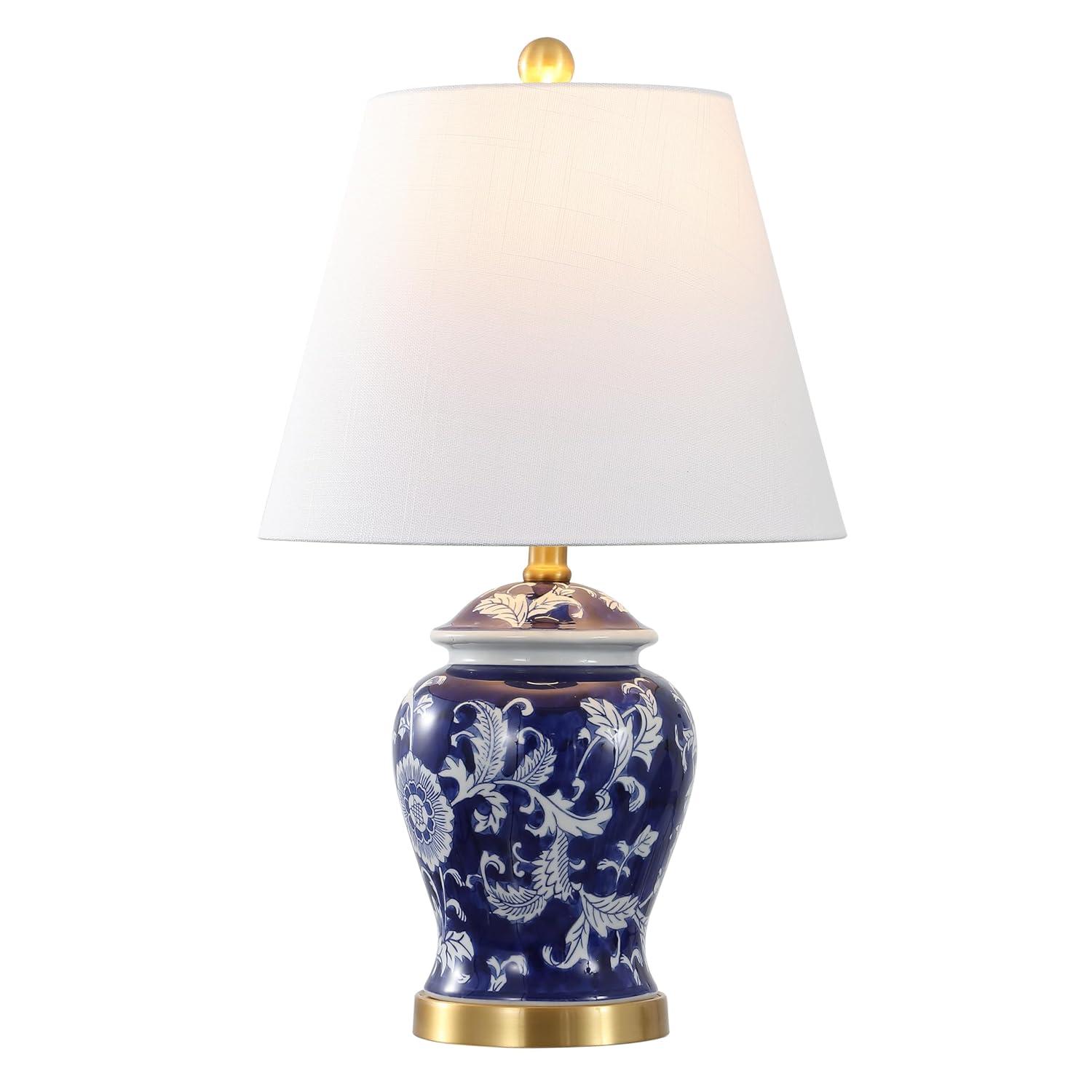 JONATHAN Y Penelope 22" French Country Cottage Ceramic/Iron Chinoiserie Ginger Jar LED Table Lamp, Navy/White