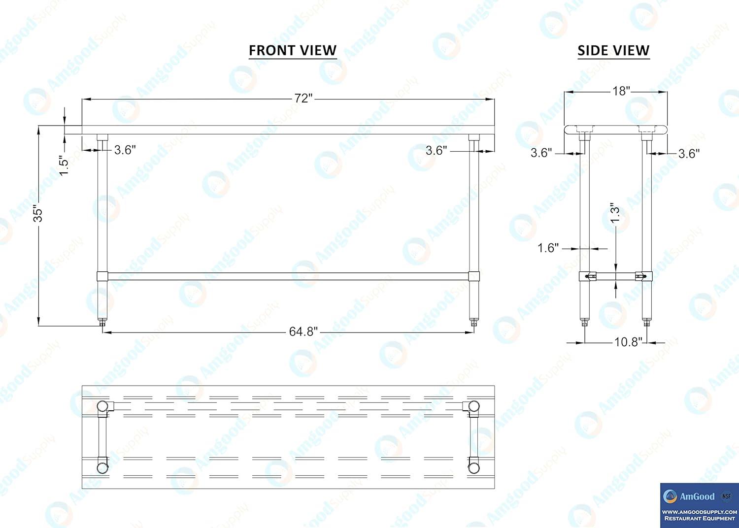 72" Long Stainless Steel Work Table with Galvanized Legs