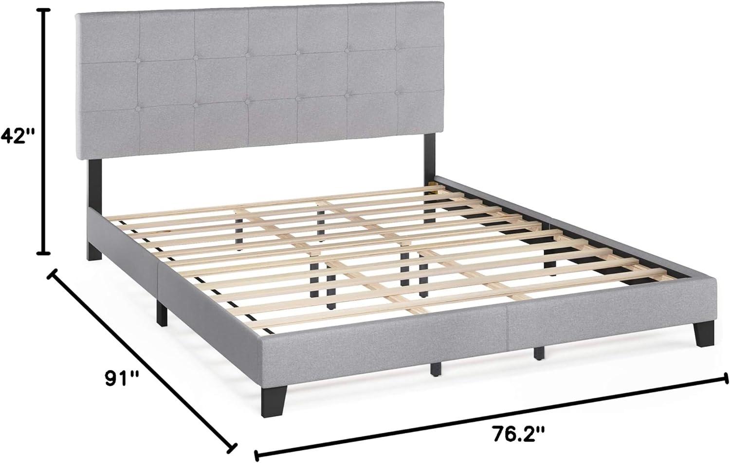 Furinno Laval Button Tufted Bed, 12 Pieces Slat Style, Glacier, California King