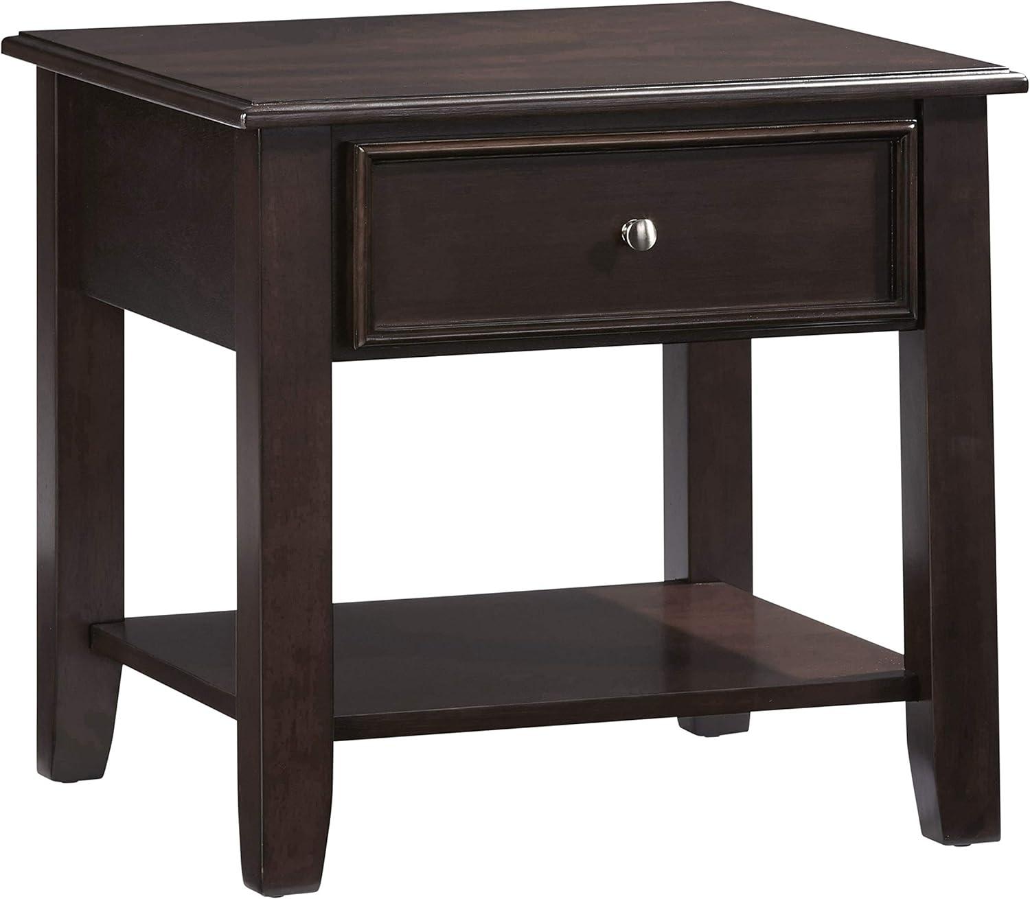 Espresso Brown Wood Rectangular End Table with Storage