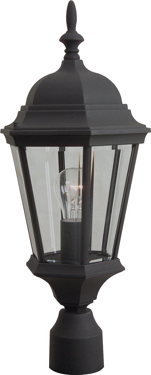 Textured Matte Black Outdoor Post Light with Glass Panels