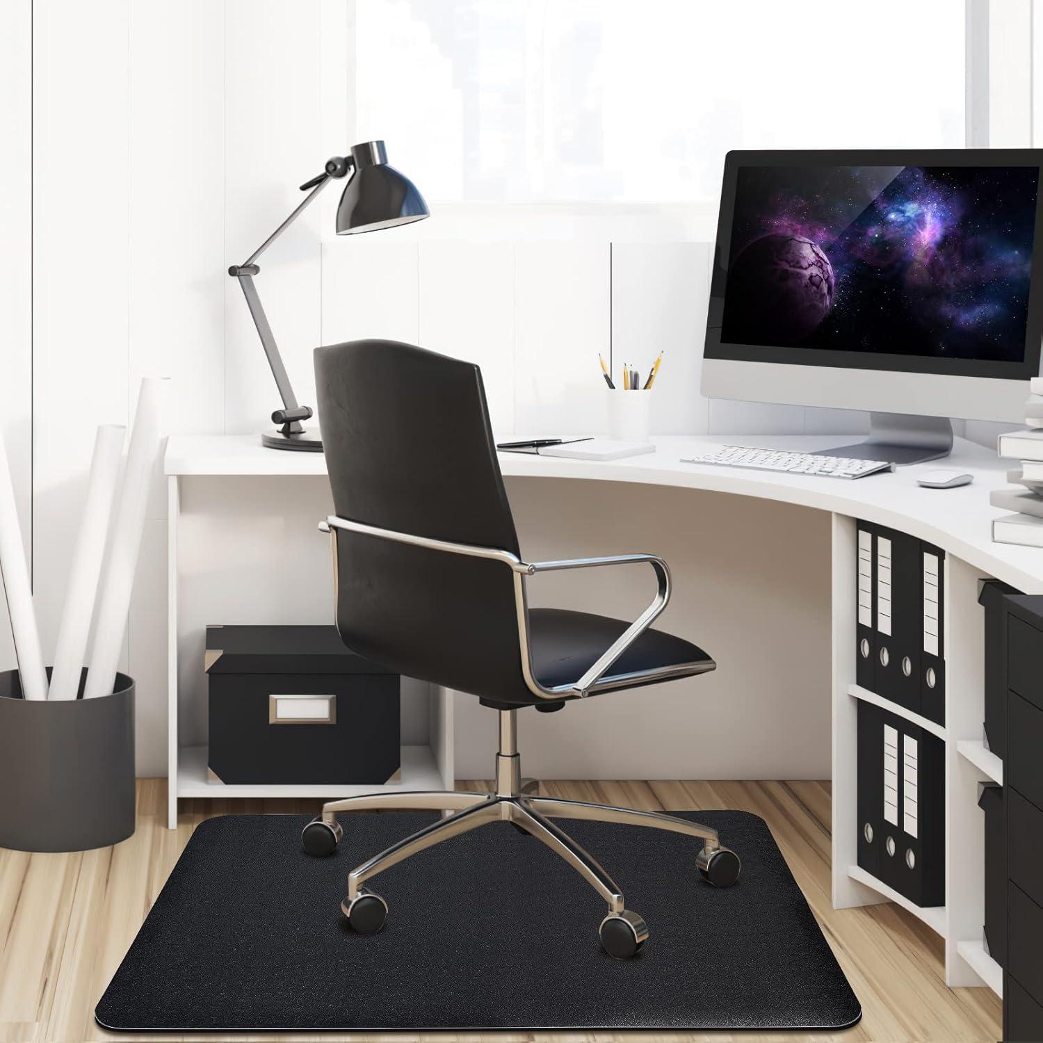 Black Rectangular Anti-Slip Office Chair Mat for Hardwood and Tile Floors