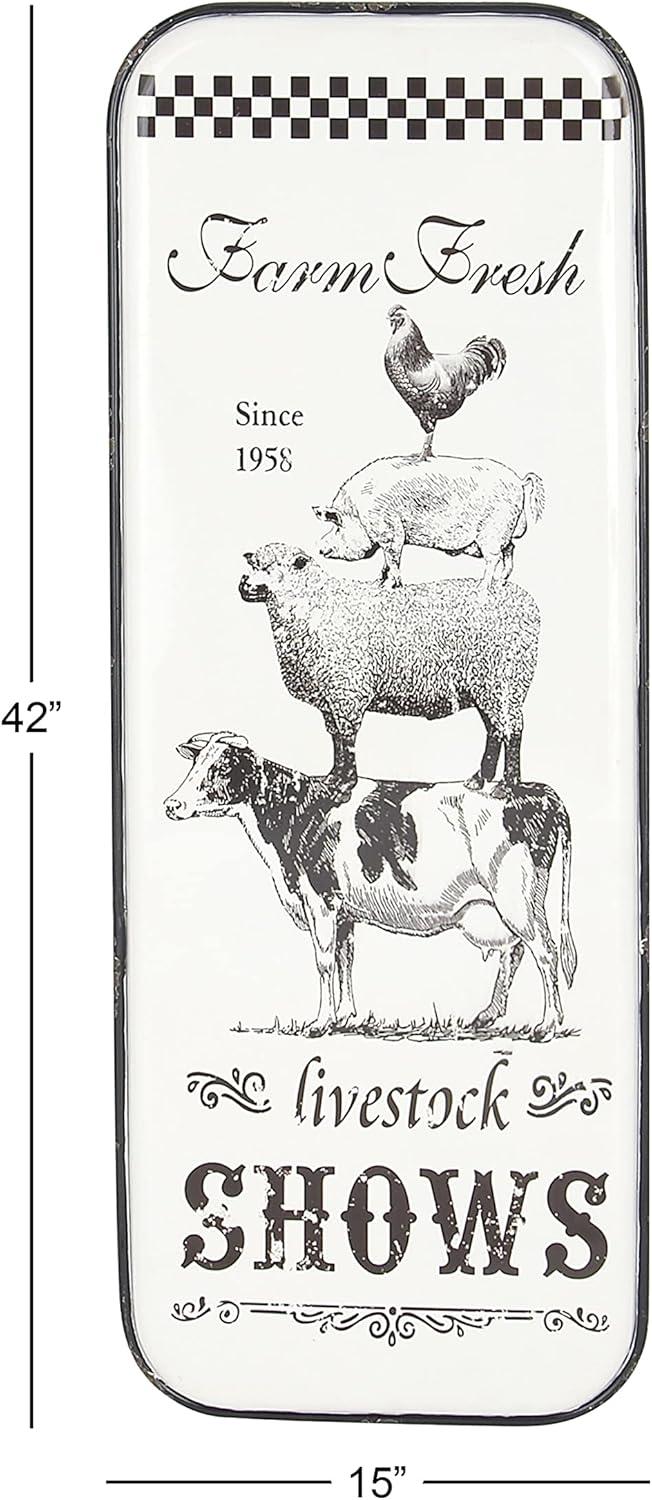 42" x 16" Vintage Country Iron Farmhouse Metal Sign Wall Decor Black - Olivia & May: Glazed White Rectangular Panel