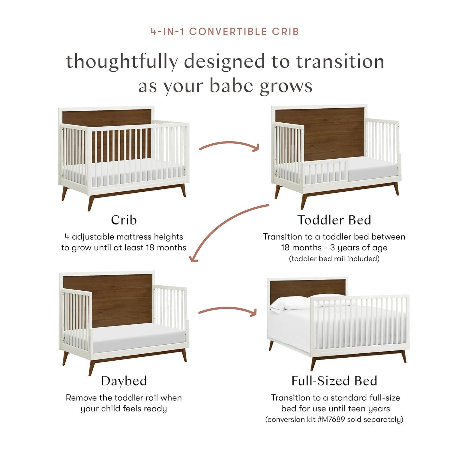 Babyletto Palma Mid-Century 4-in-1 Convertible Crib with Toddler Bed Conversion Kit