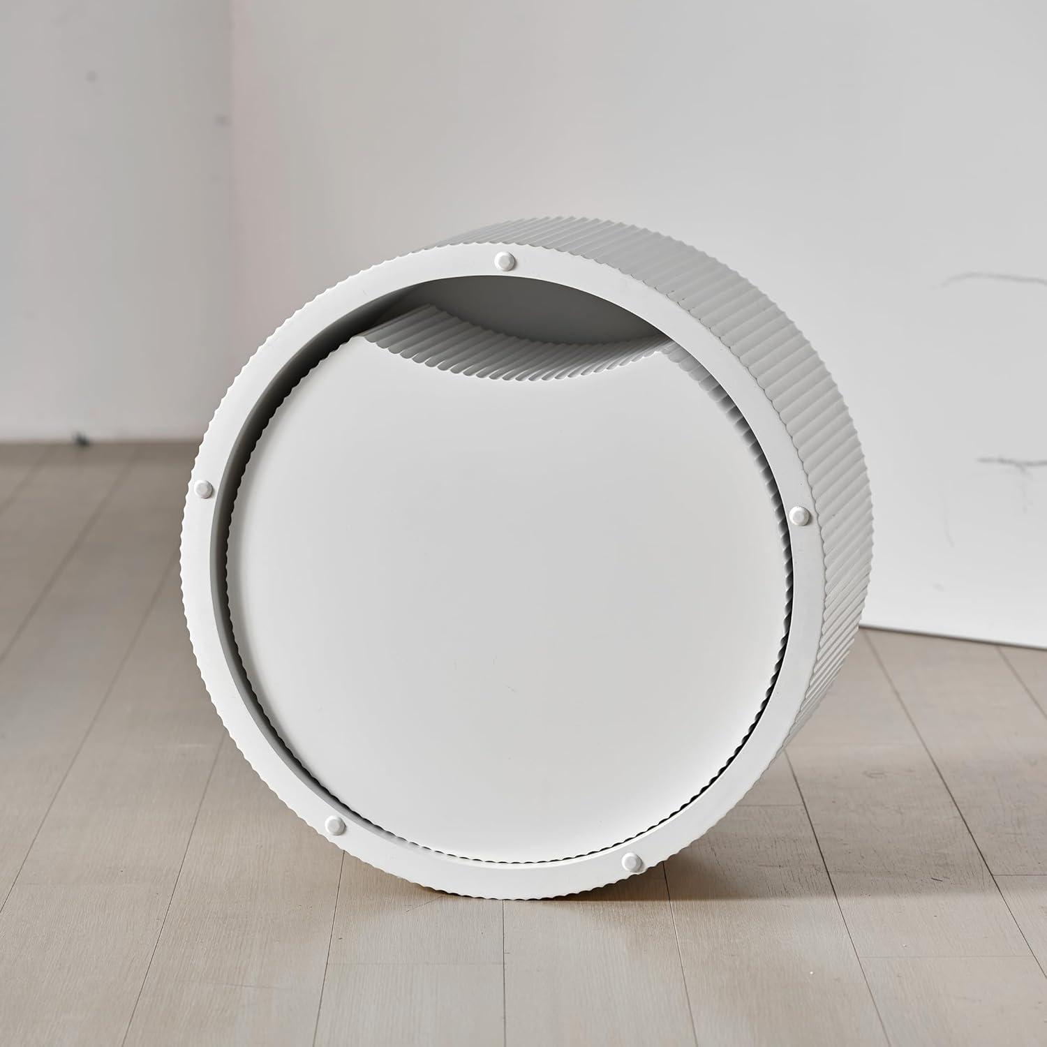 Nesting Coffee Table Set of 2, Vertical Stripe Design Drum Coffee Table, End Table, Round Side Table for Living Room, Bedroom, Beige