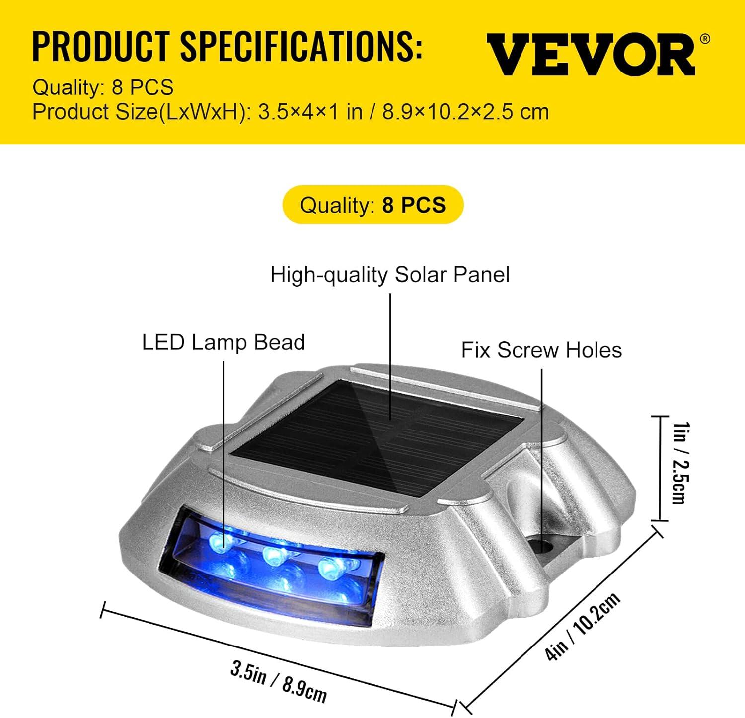 VEVOR 8 -Pack Solar Driveway Lights 1 -Lumens Die Casting Aluminum Shell Solar LED Outdoor Path Light Kit (