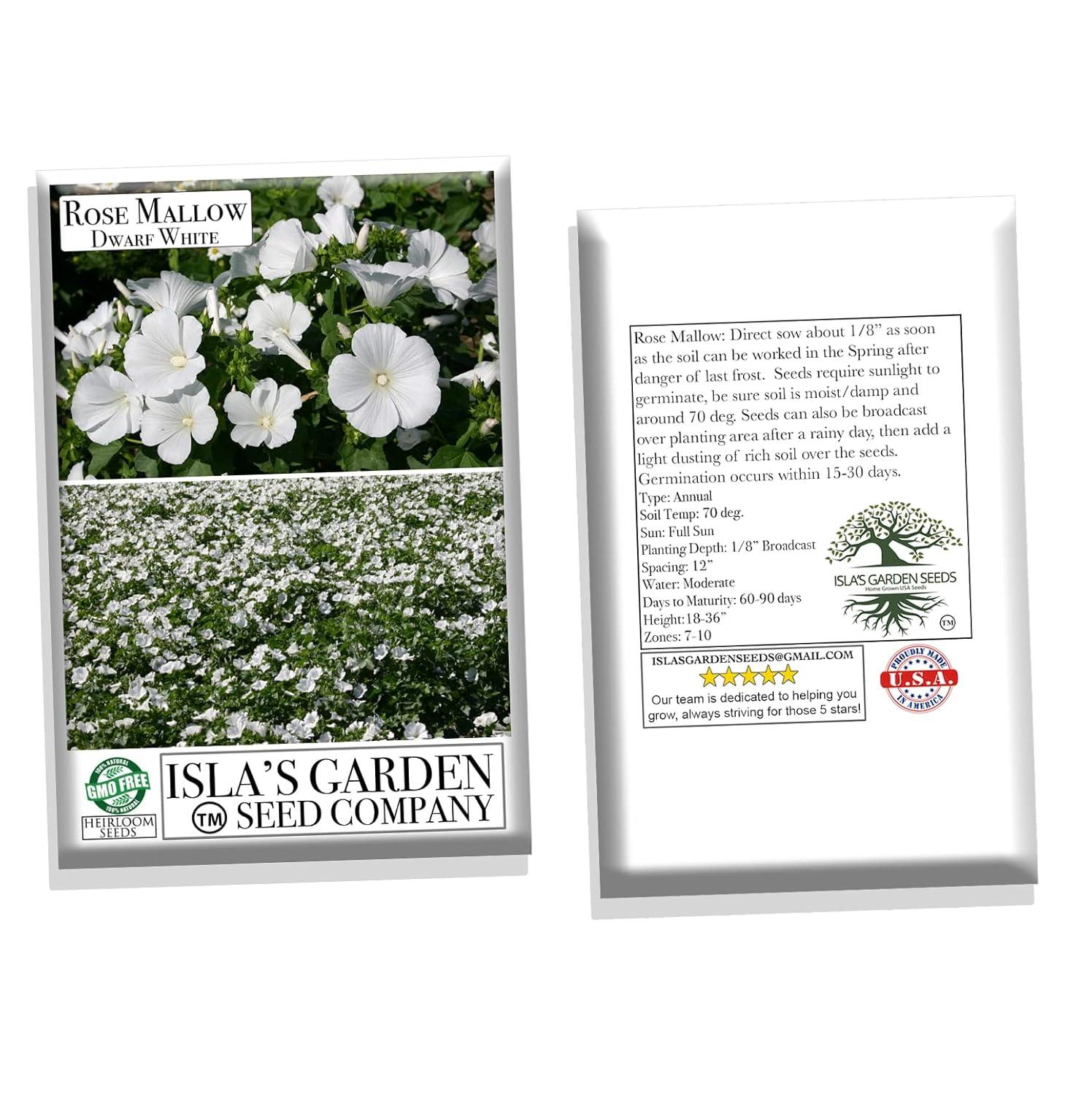 Dwarf White Rose Mallow Flower Seeds for Planting, 100+ Seeds Per Packet, (Isla's Garden Seeds), Non GMO & Heirloom Seeds, Botanical Name: Lavatera Trimestris, Great Home Garden Gift