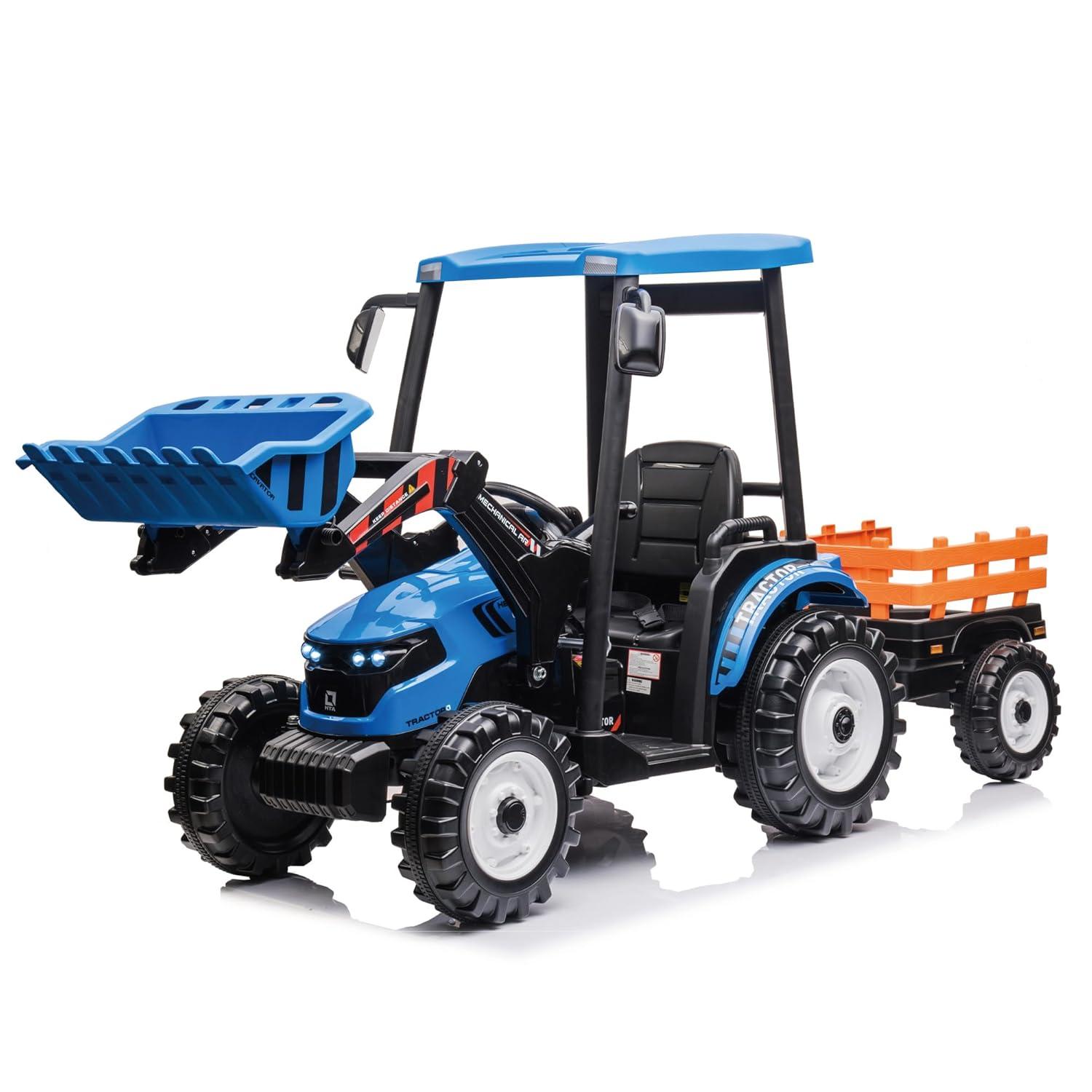 24V Kids Ride On Tractor w/Front Loader, Power Wheels 24V Ride on Toys for Boys Girls, Kids Ride on Excavator w/Dual Motor, Battery Powered Electric Riding Toys (Green Tractor with Front Loader)