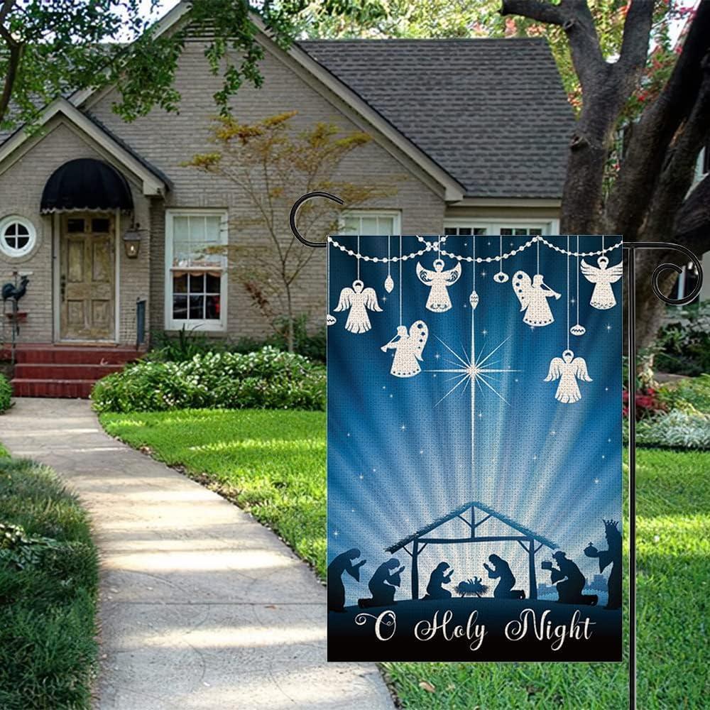 Christian Christmas Nativity Scene O Holy Night Garden Flags 12"x18" Double Sided Banner Decoration For Home Yard Lawn