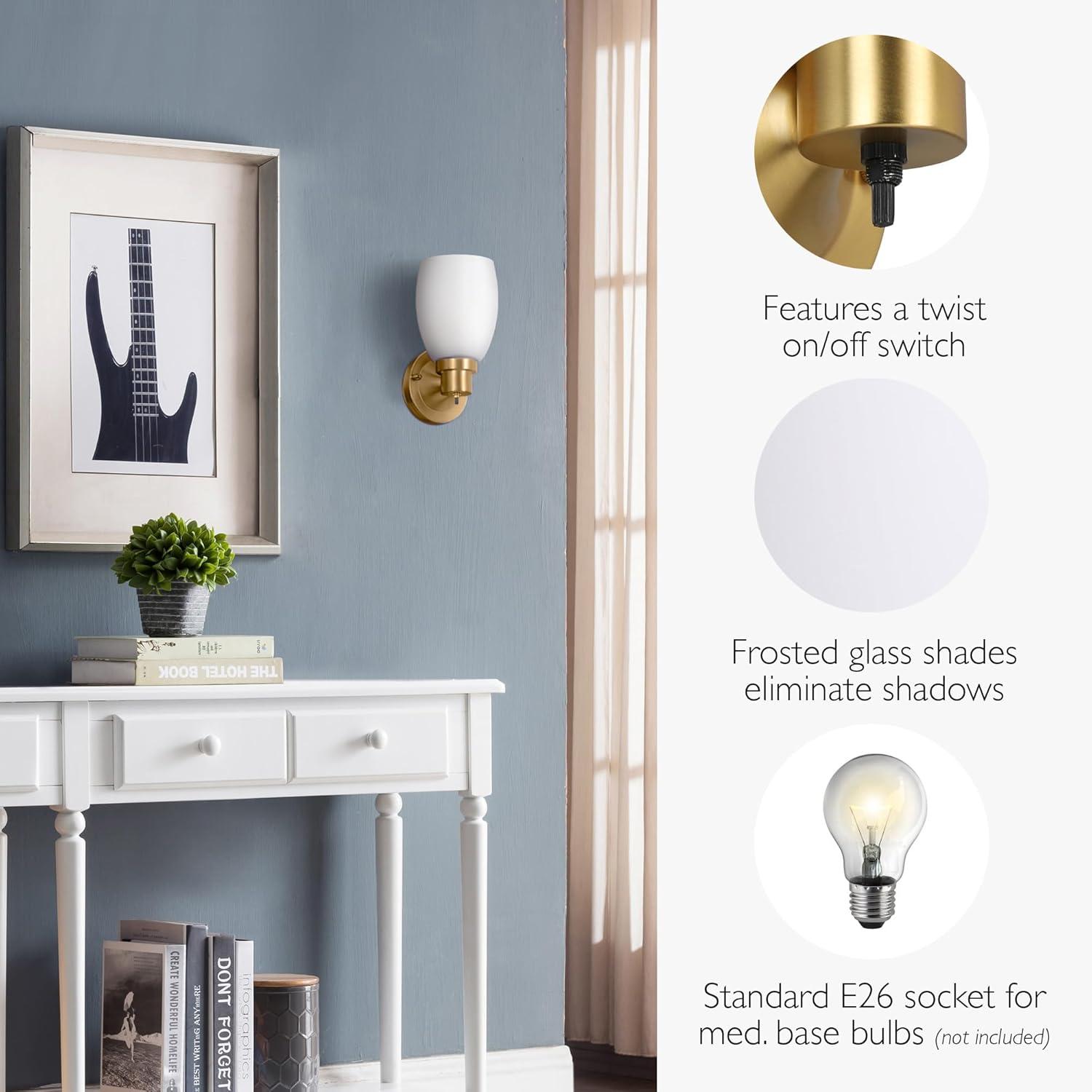 Design House 588814-SG Lydia Transitional 1-Light Indoor Wall Light Dimmable with a White Frosted Glass Shade and Twist On/Off Switch for Hallway Foyer Bathroom, Satin Gold
