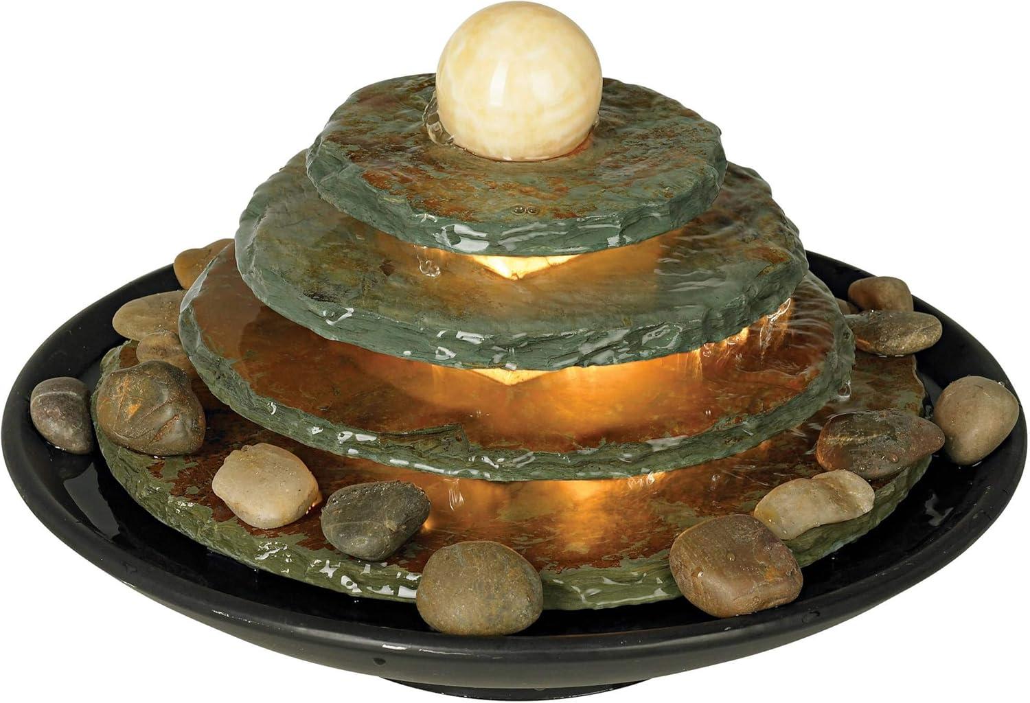 John Timberland Pyramid Rustic Zen 4 Tier Pyramid Indoor Tabletop Water Fountain with Light 10" for Table Office Desk Bedroom Living Room Relaxation