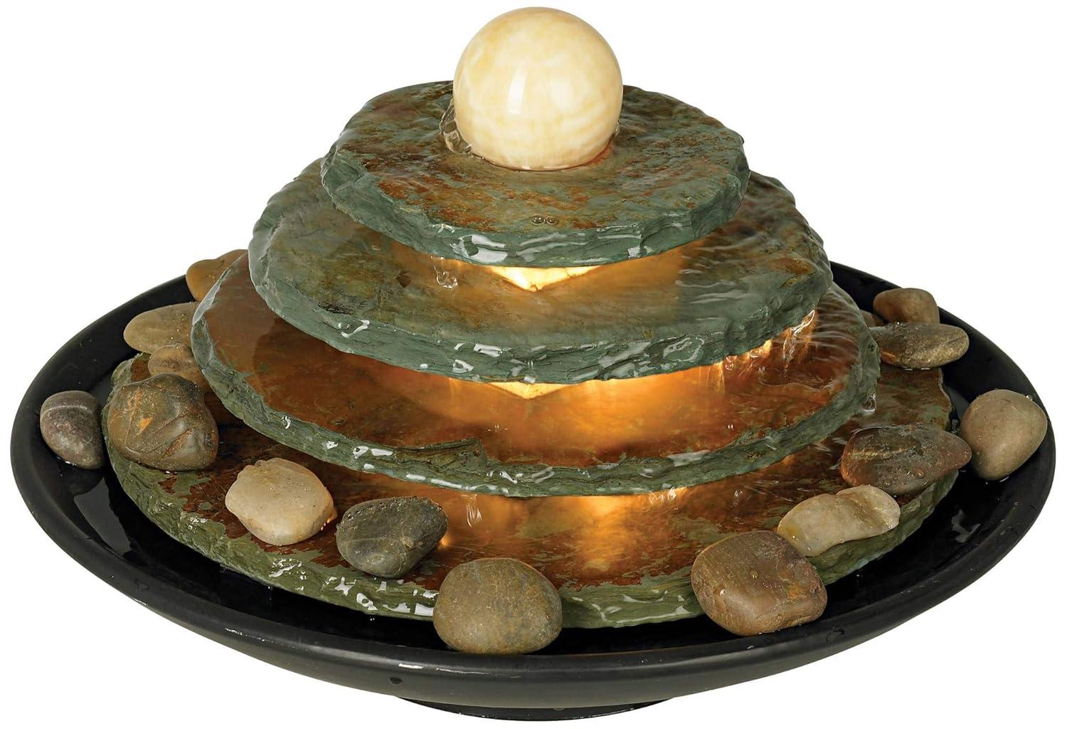 John Timberland Pyramid Rustic Zen 4 Tier Pyramid Indoor Tabletop Water Fountain with Light 10" for Table Office Desk Bedroom Living Room Relaxation