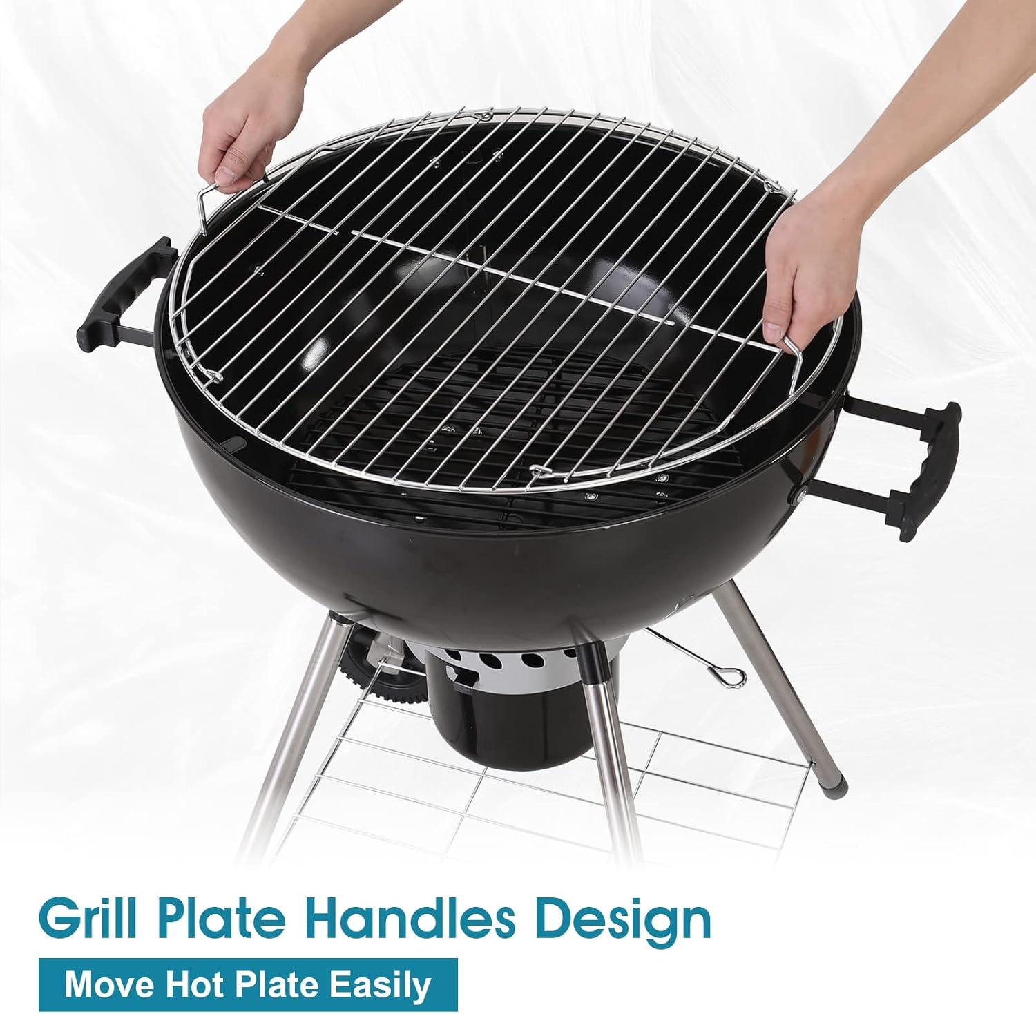 ZHI-22 22-inch Kettle Charcoal BBQ Grill Premium Outdoor Patio Backyard Camping Black