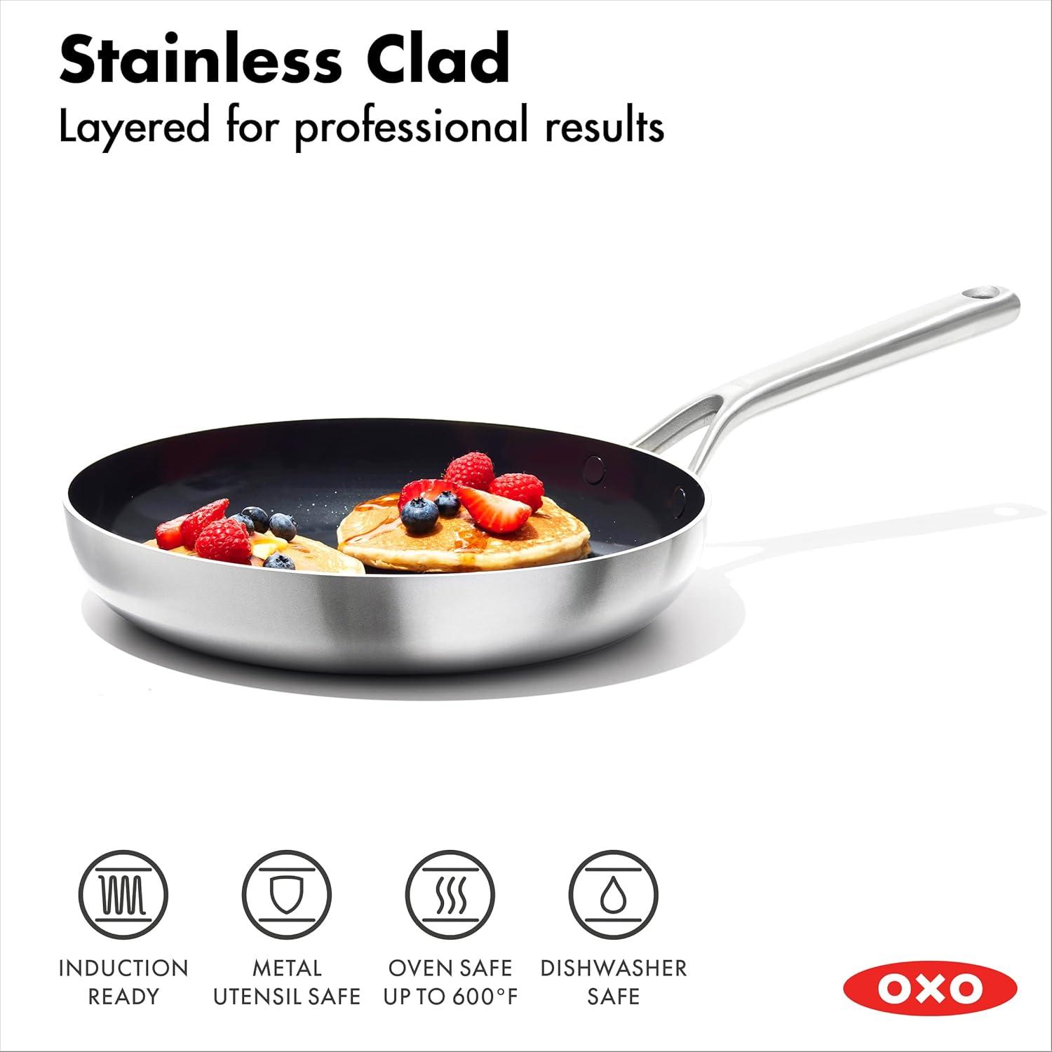 OXO Mira 3-Ply Stainless Steel Non-Stick Frying Pan, 8"