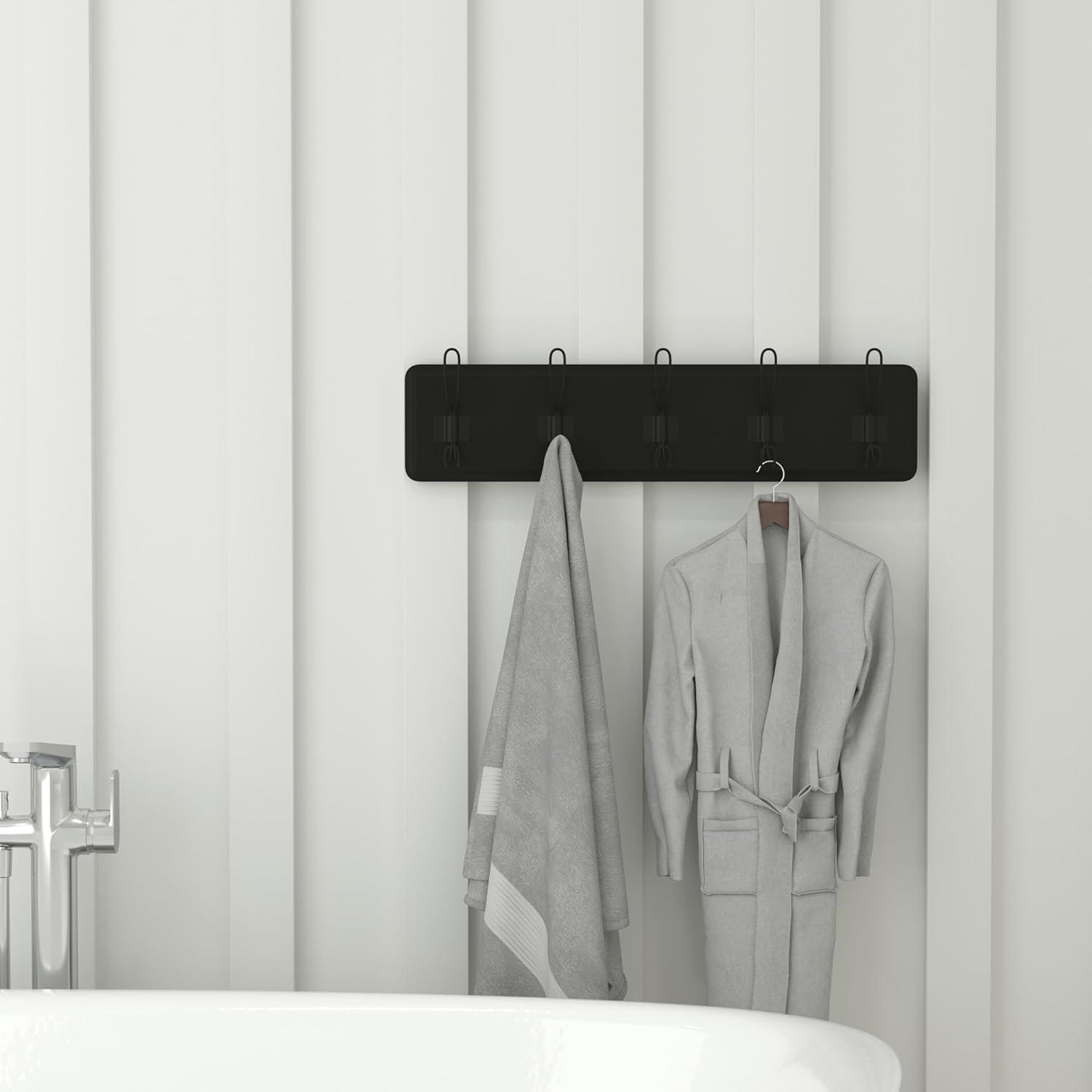 Flash Furniture Daly Rustic Rectangle Wood Coat Rack with Shelf/Storage, Black Wash