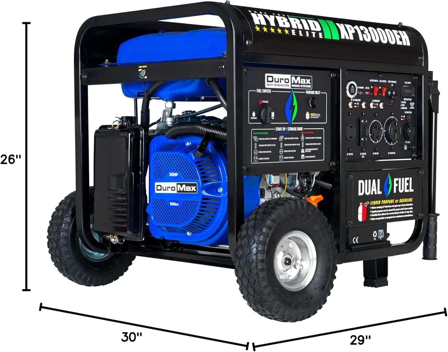 DuroMax 13,000 Watt Dual Fuel Portable Generator with Electric Start