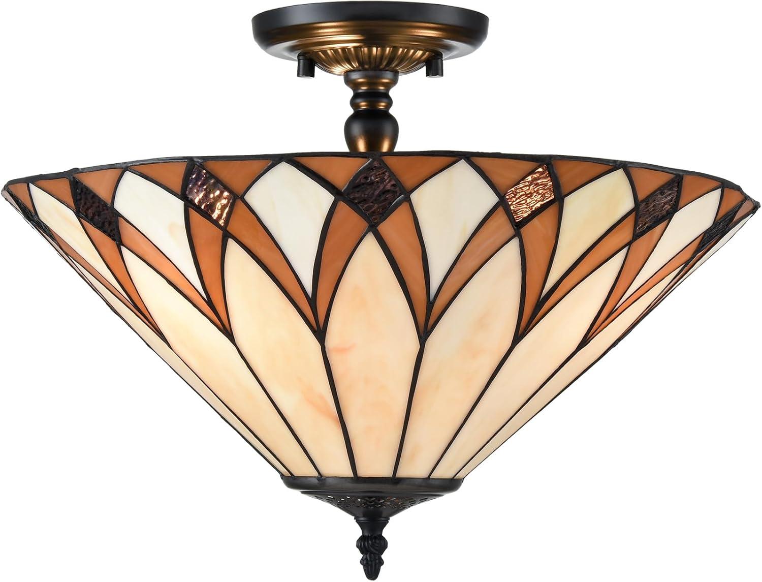 Vintage Tiffany Style Stained Glass Semi Flush Mount Ceiling Light