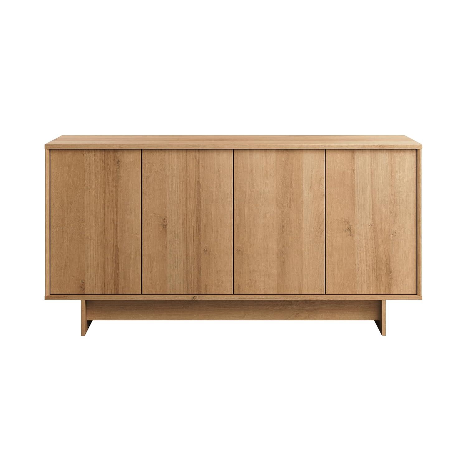 Prepac Natural Oak Finnley Sideboard Cabinet Buffet Cabinet with Storage Accent Cabinet for Living Room, Kitchen, Entryway Cabinet with Adjustable Shelves Push Latch System 16"D x 61.5"W x 30.75"H